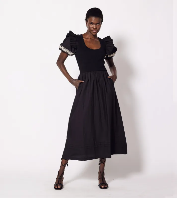 Selma Midi Dress | Black / Ivory sold by Cleobella