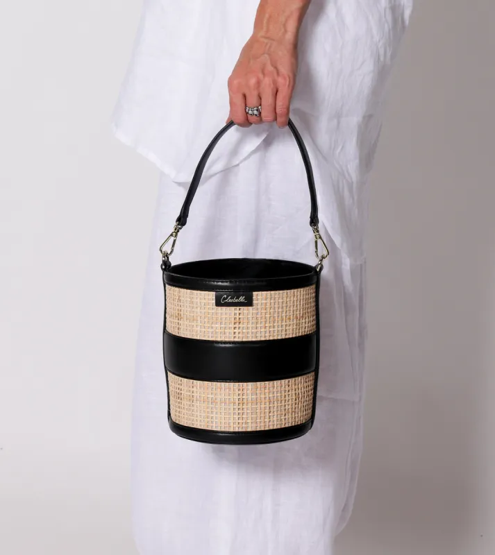 Emery Rattan Bucket Bag | Natural & Black sold by Cleobella