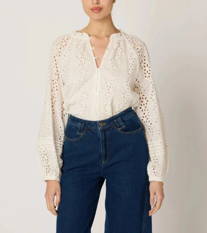 Alicia Blouse | Ivory Eyelet sold by Cleobella