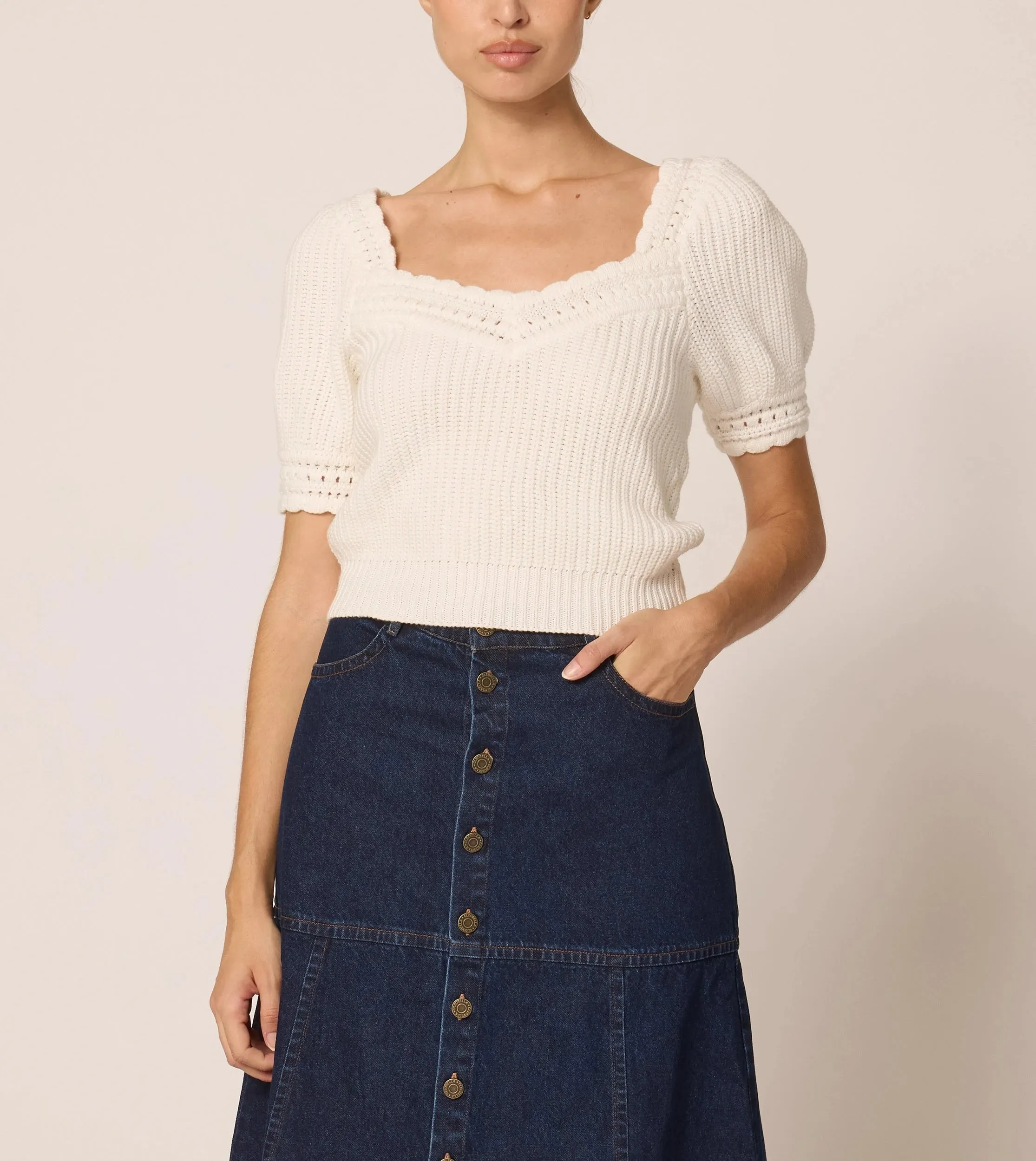 Rowan Cropped Sweater Top | Ivory sold by Cleobella product image thumbnail 4