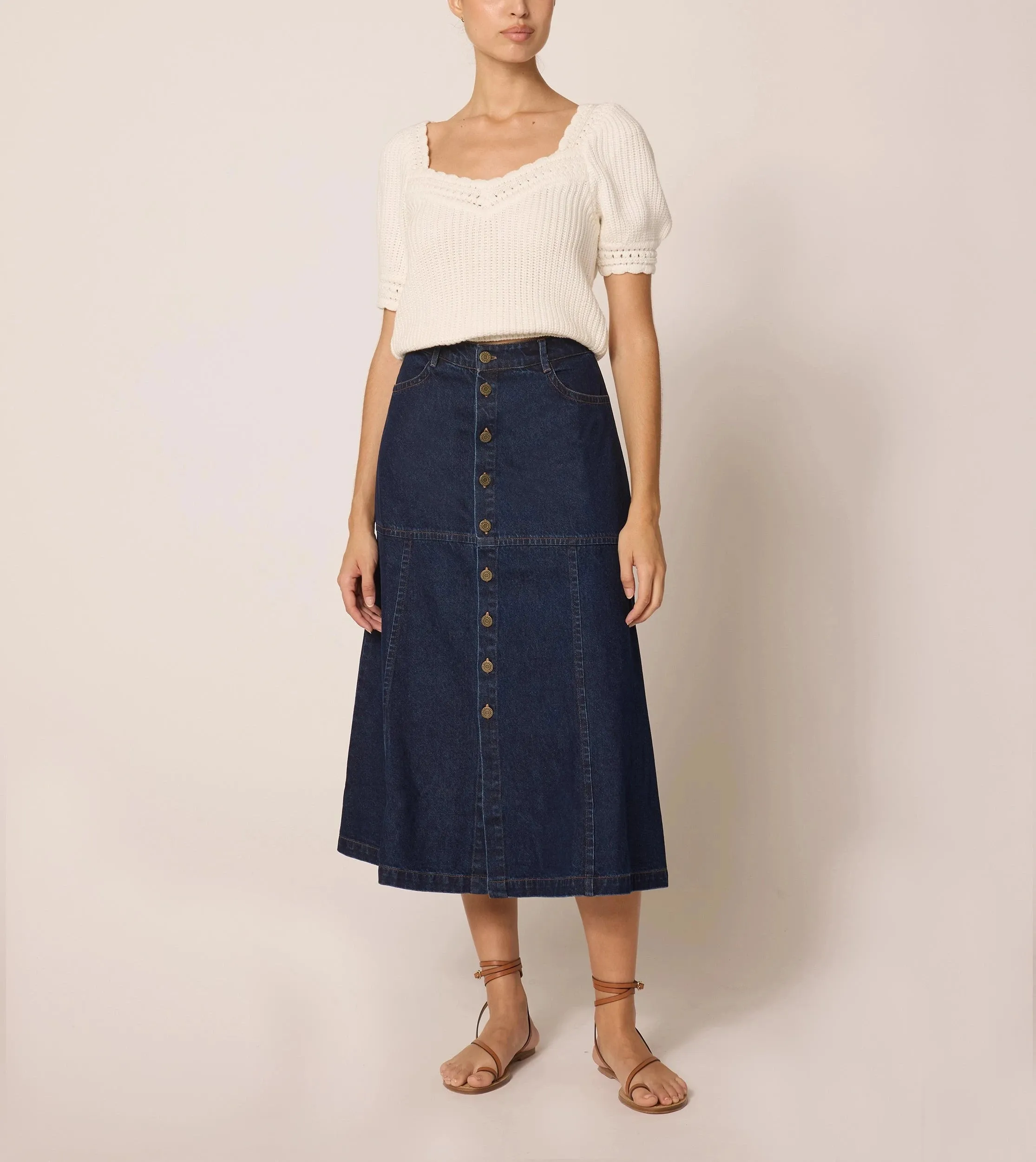 Josie Midi Skirt | Dark Denim sold by Cleobella
