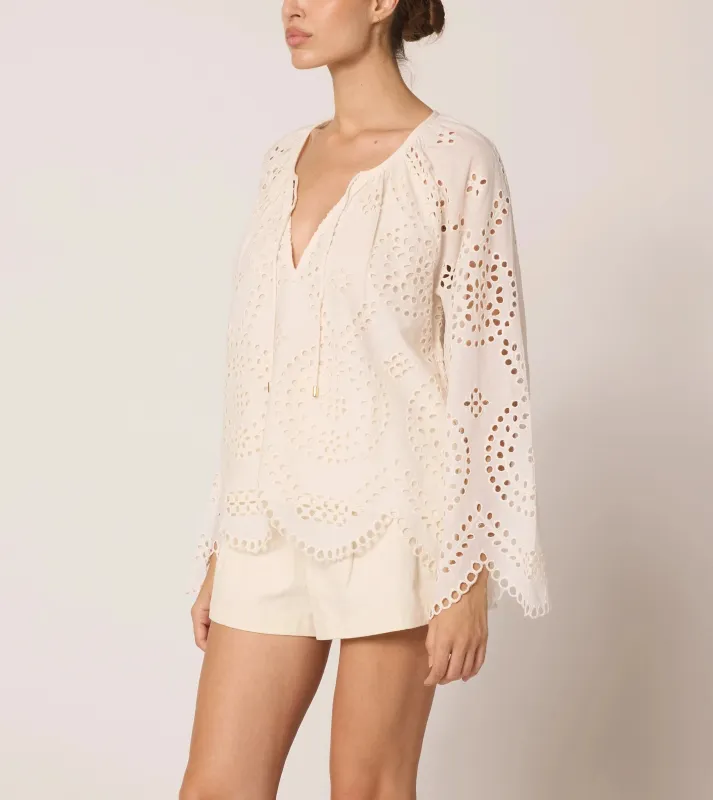 Citlali Blouse | Ivory Eyelet sold by Cleobella