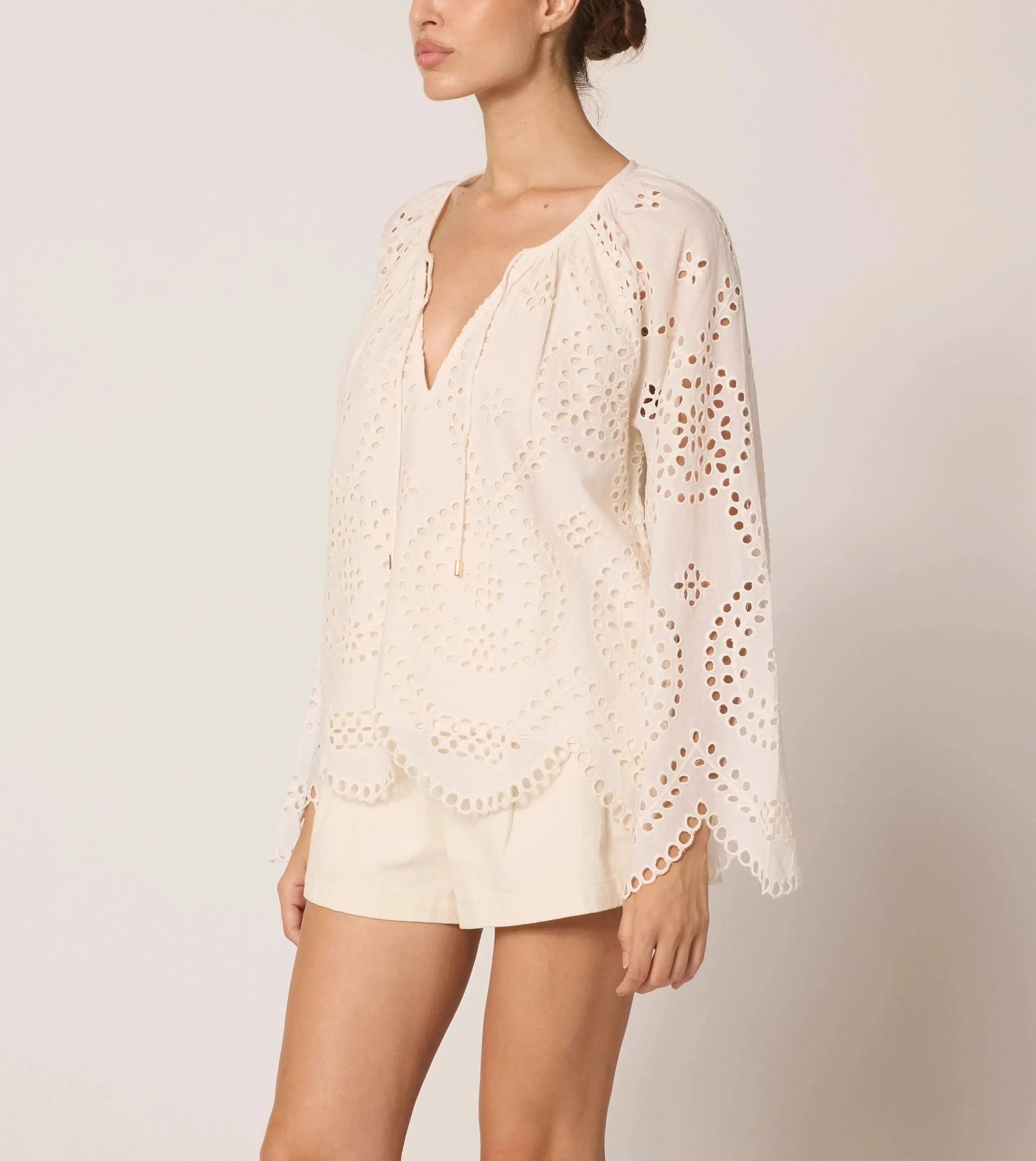 Citlali Blouse | Ivory Eyelet sold by Cleobella