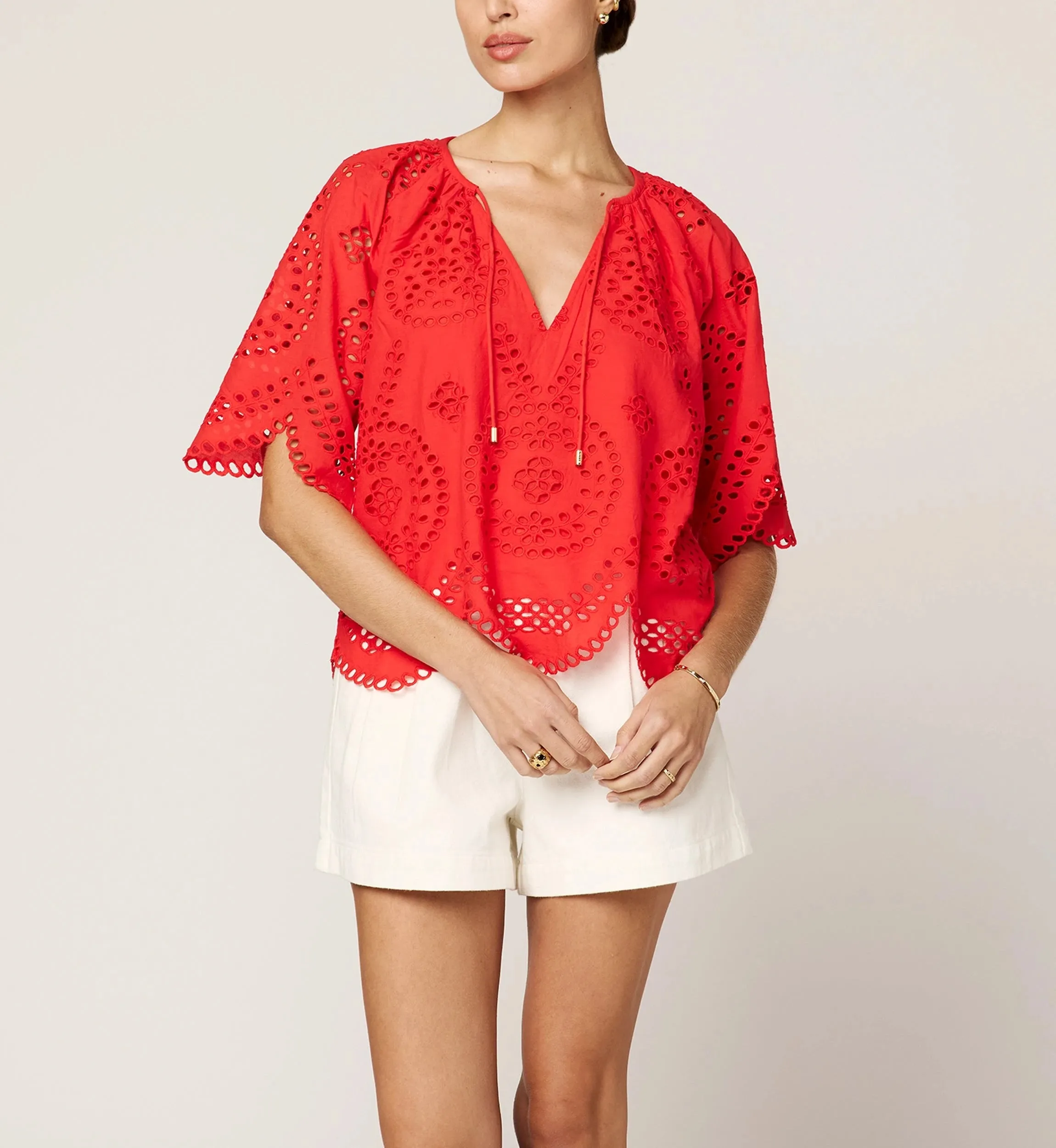 Lulu Blouse | Poppy Red sold by Cleobella