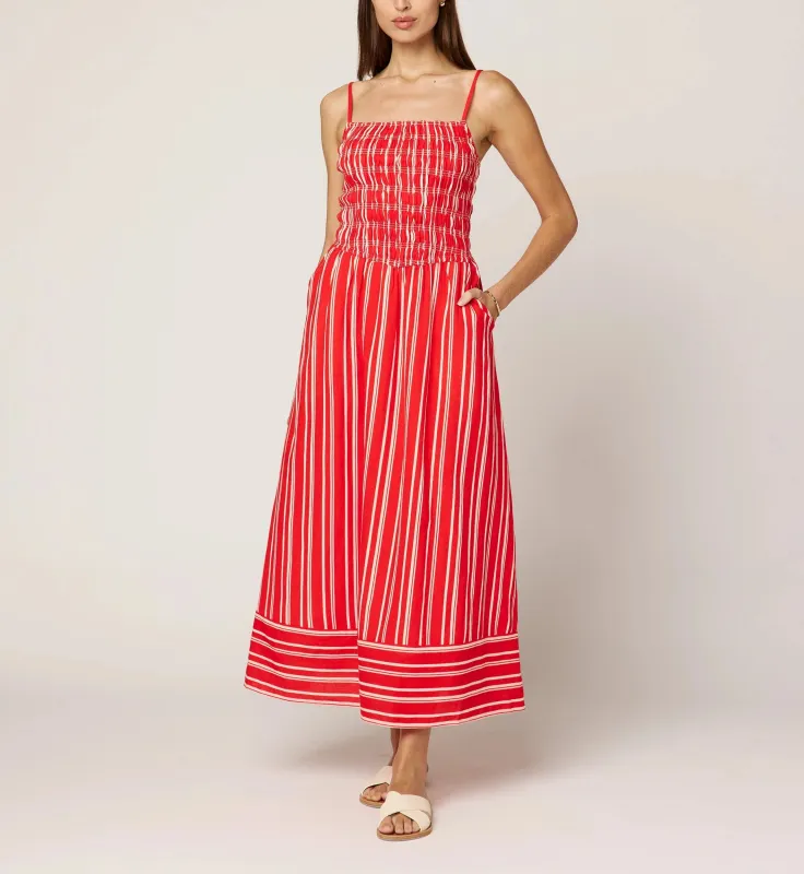 Lacey Ankle Dress | Poppy Red/Ivory sold by Cleobella