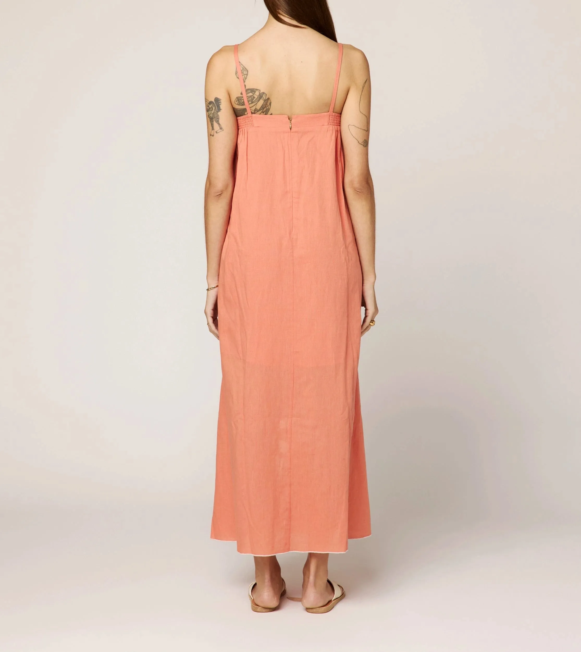 Mila Ankle Dress | Coral Peach/Ivory sold by Cleobella product image thumbnail 5