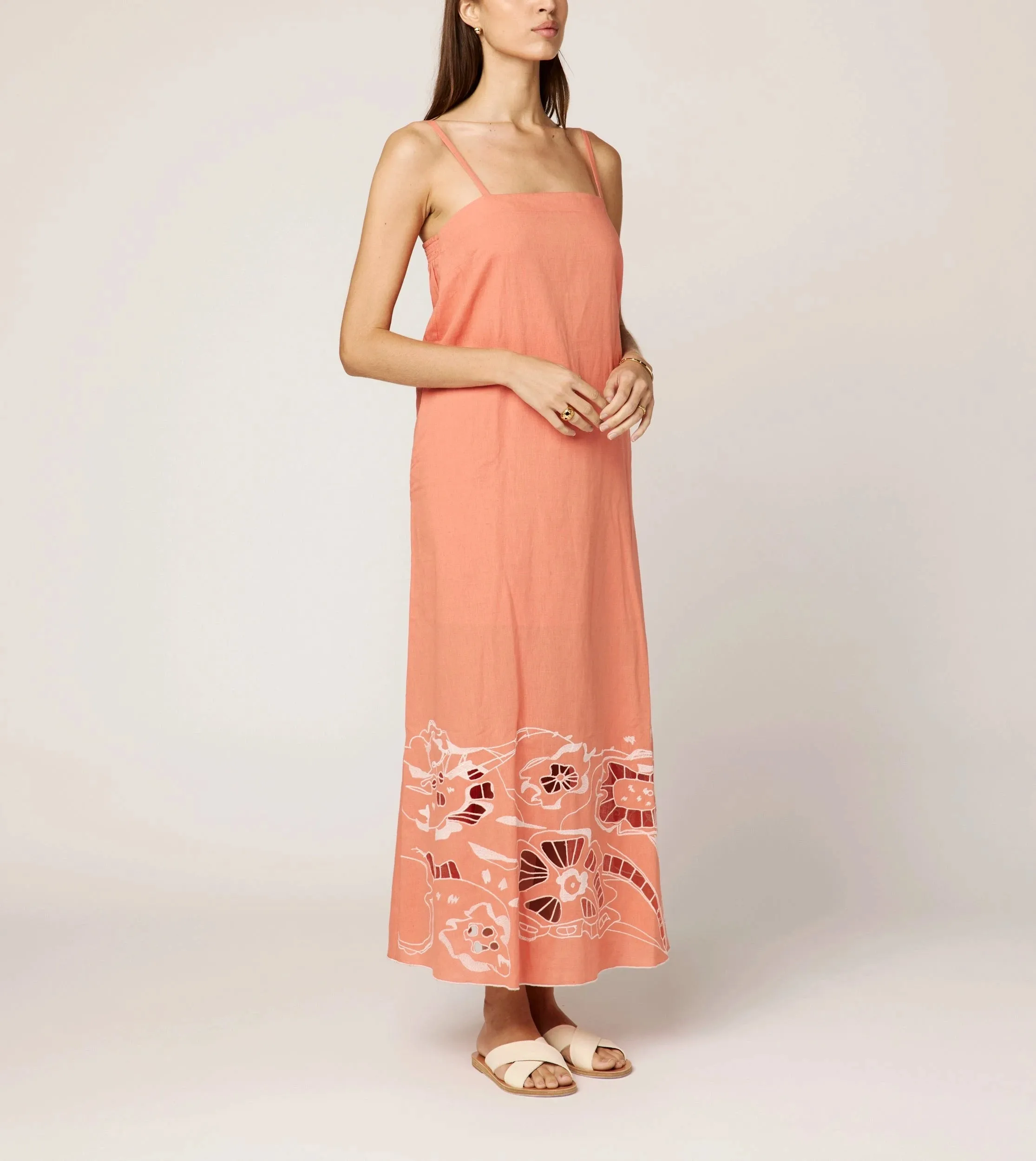 Mila Ankle Dress | Coral Peach/Ivory sold by Cleobella product image thumbnail 3