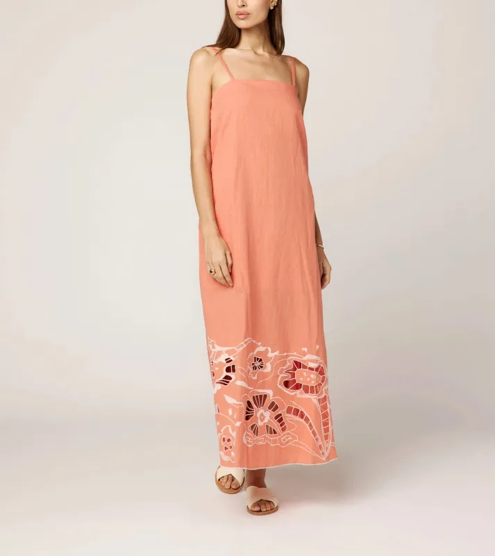 Mila Ankle Dress | Coral Peach/Ivory sold by Cleobella