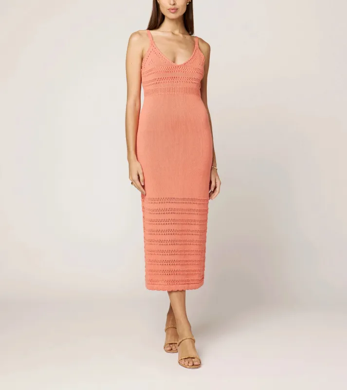 Millicent Crochet Ankle Dress | Coral Peach sold by Cleobella
