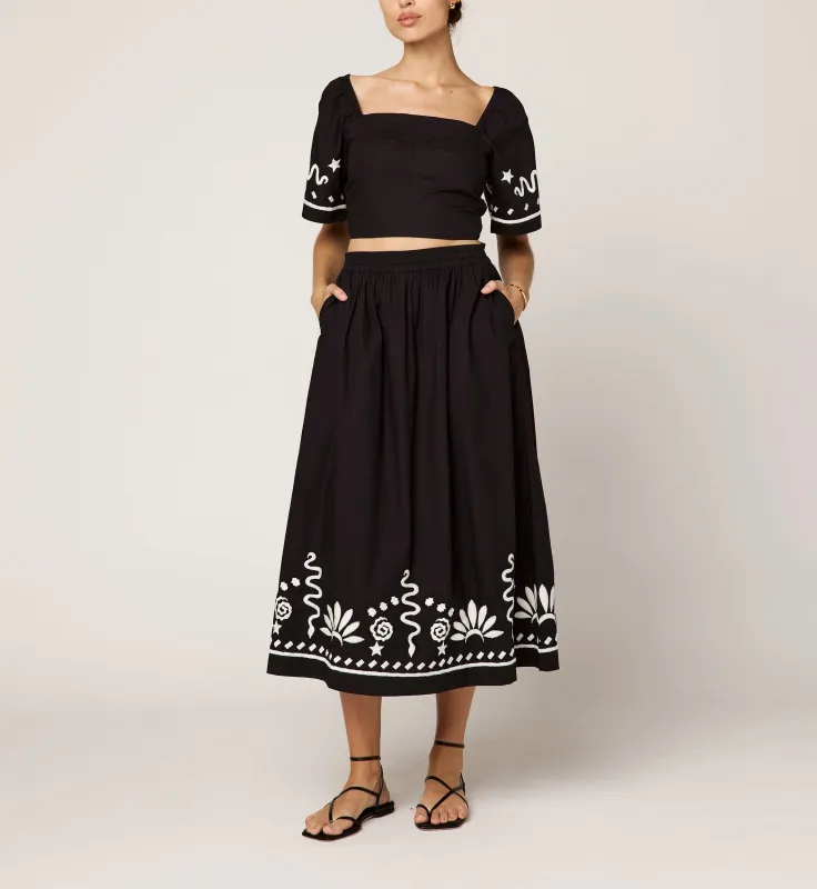 Ashleen Midi Skirt | Black/Ivory sold by Cleobella