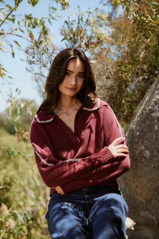 Elly Sweater | Zinfandel / Ivory sold by Cleobella