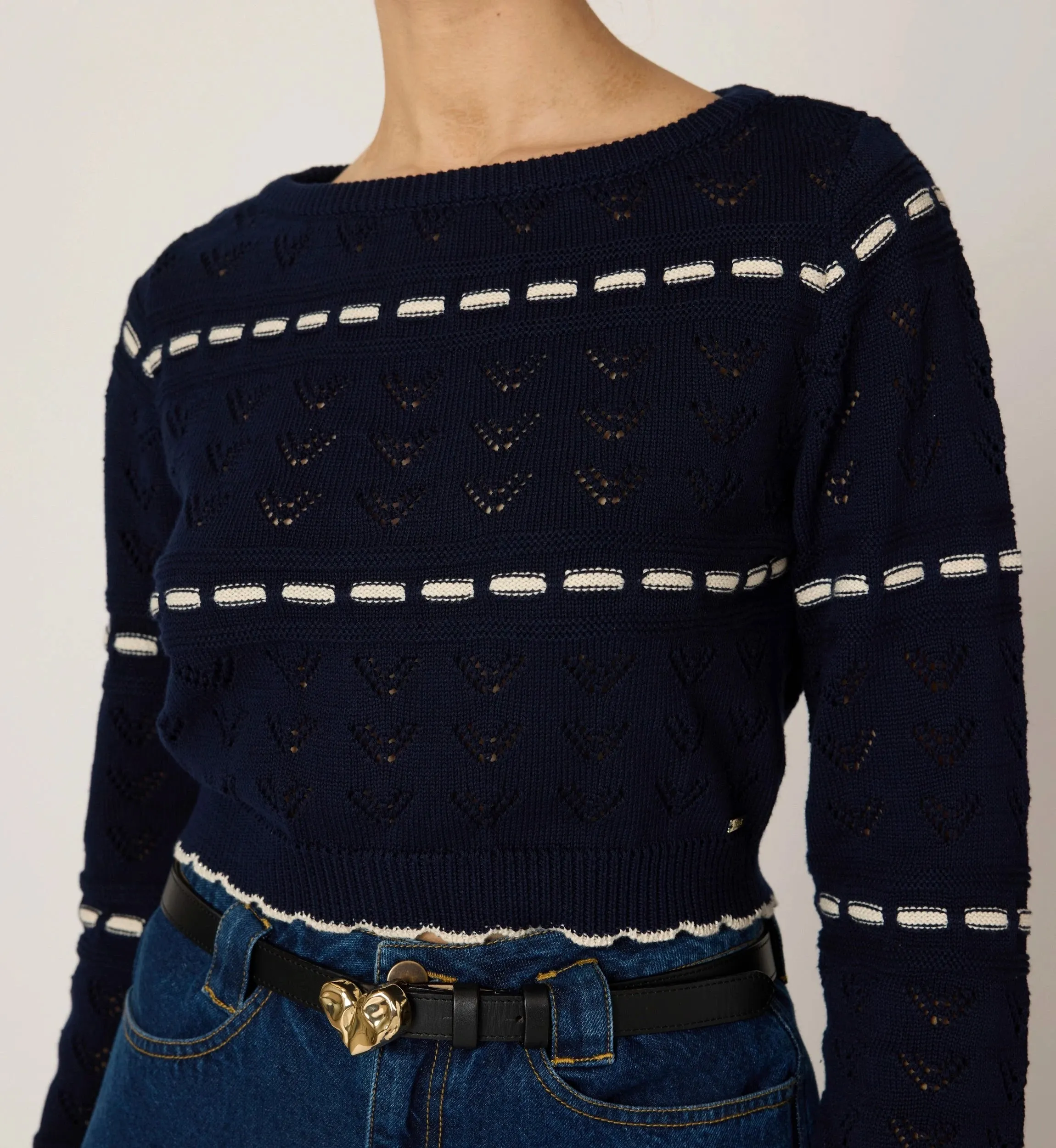Estrella Sweater | Dark Blue/Ivory sold by Cleobella product image thumbnail 4