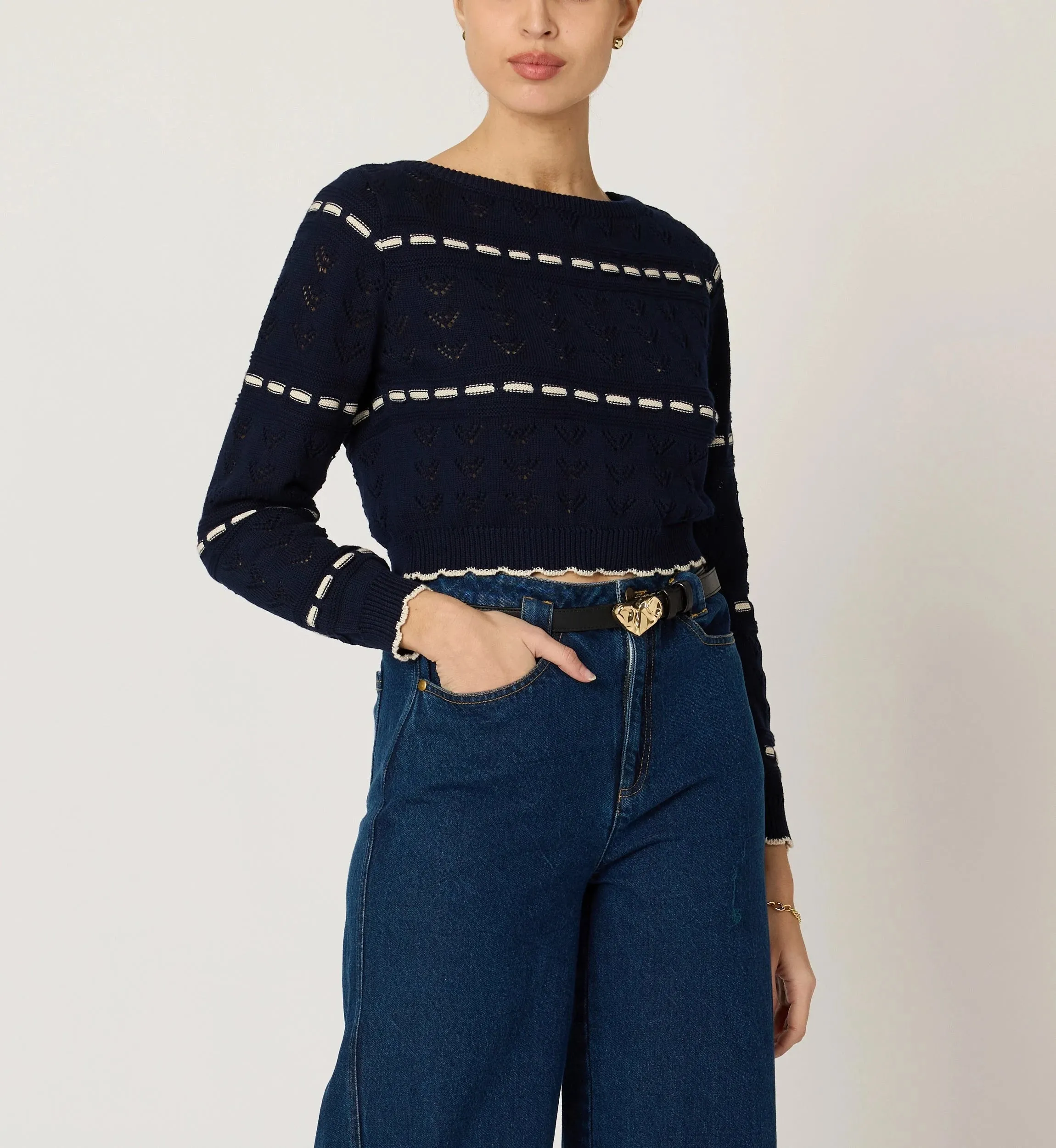 Estrella Sweater | Dark Blue/Ivory sold by Cleobella product image thumbnail 2