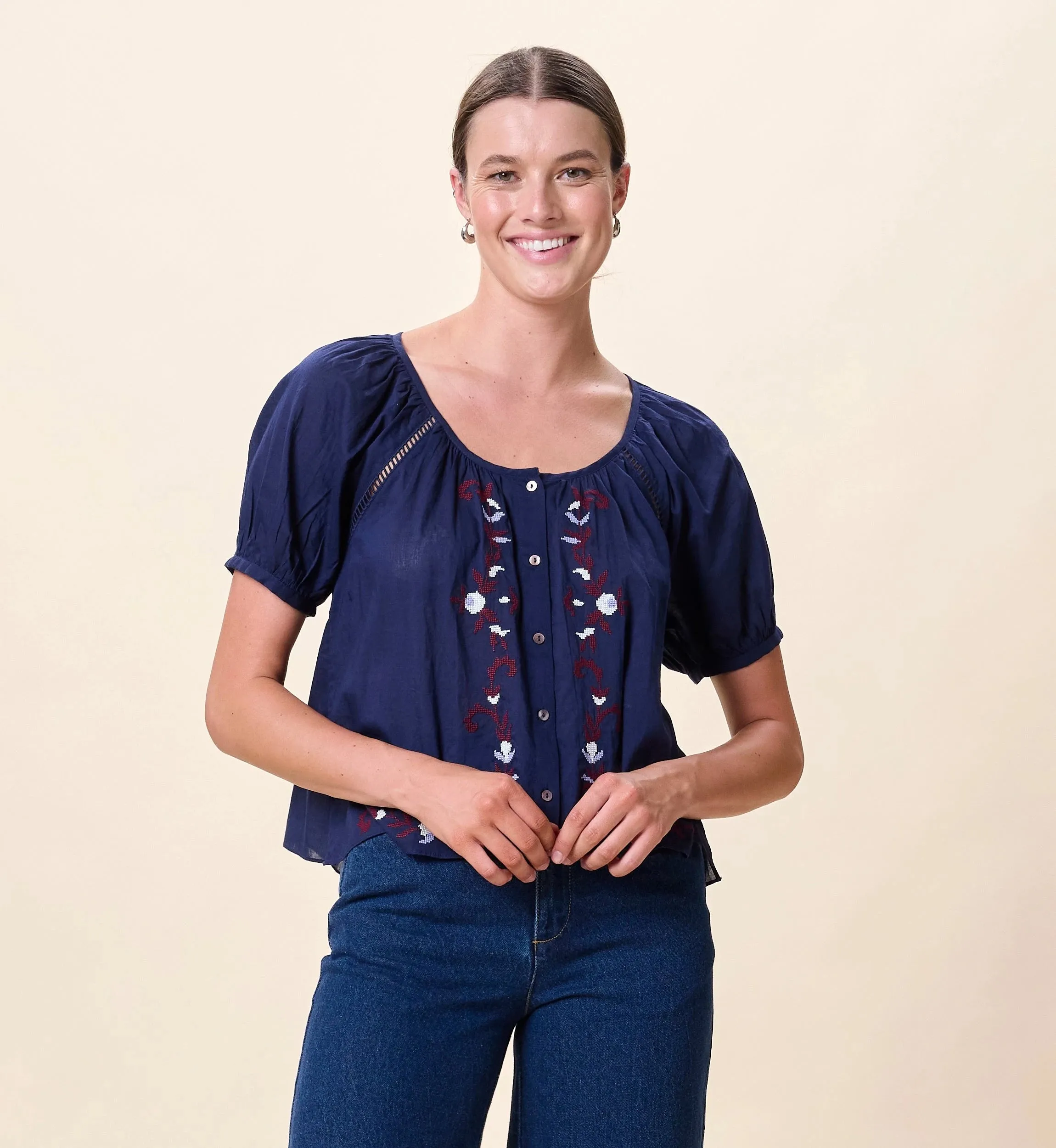 Adeline Blouse | Navy sold by Cleobella product image thumbnail 2