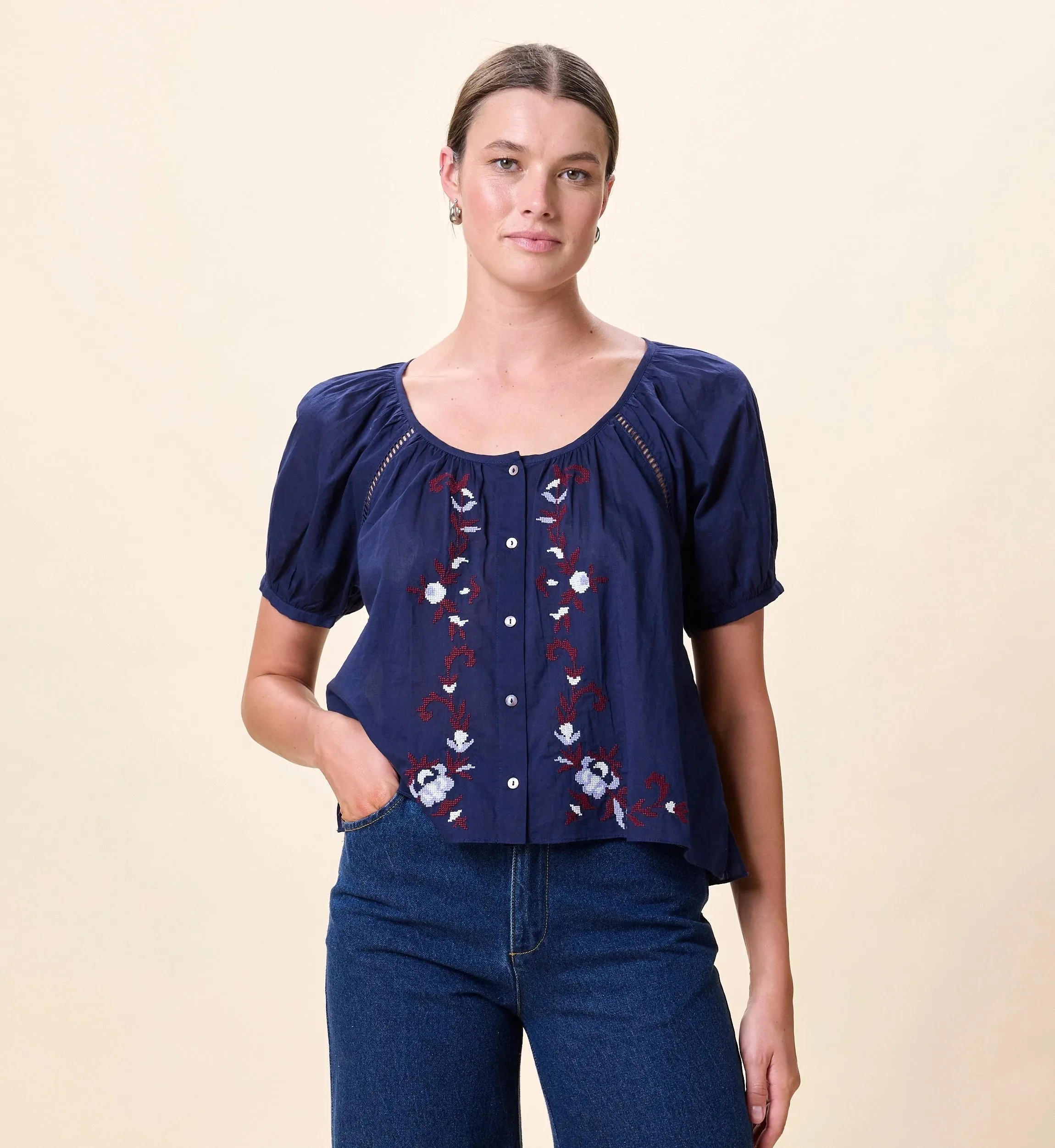 Adeline Blouse | Navy sold by Cleobella product image thumbnail 4