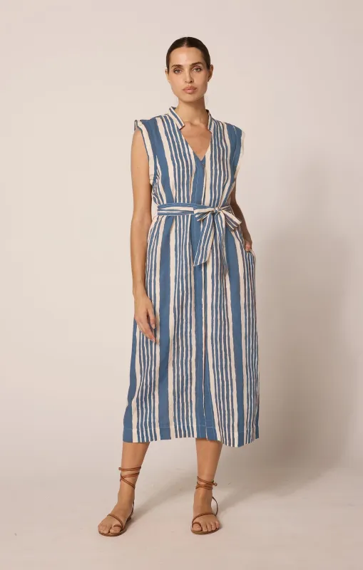 Lani Midi Dress | Vecchio Stripe Blue sold by Cleobella