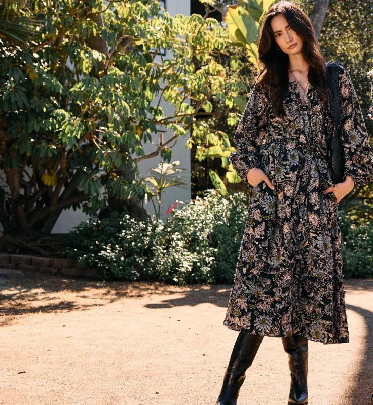 Melinda Midi Dress | Dark Magnolia sold by Cleobella