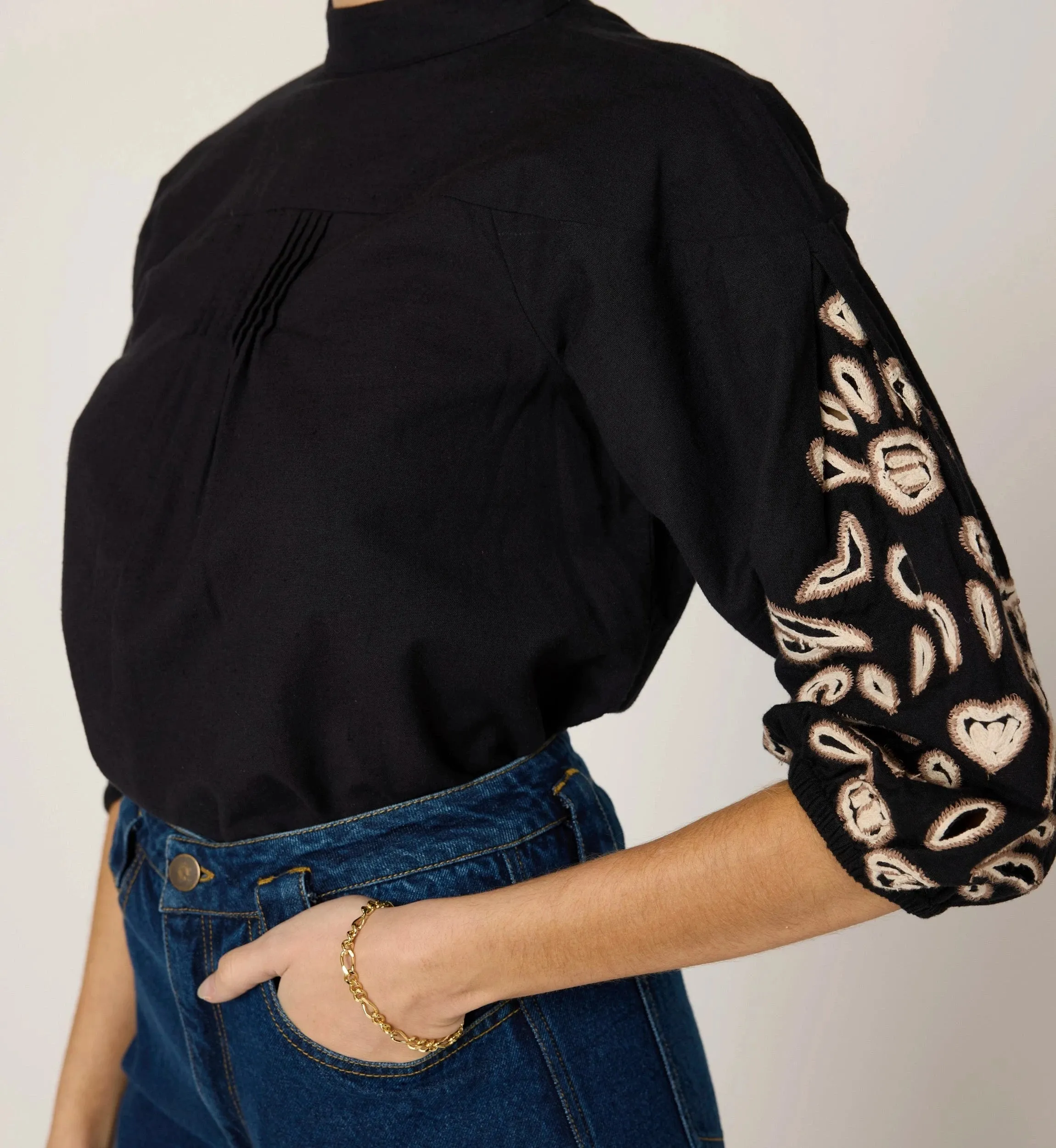 Clarissa Blouse | Black/Ivory sold by Cleobella product image thumbnail 2