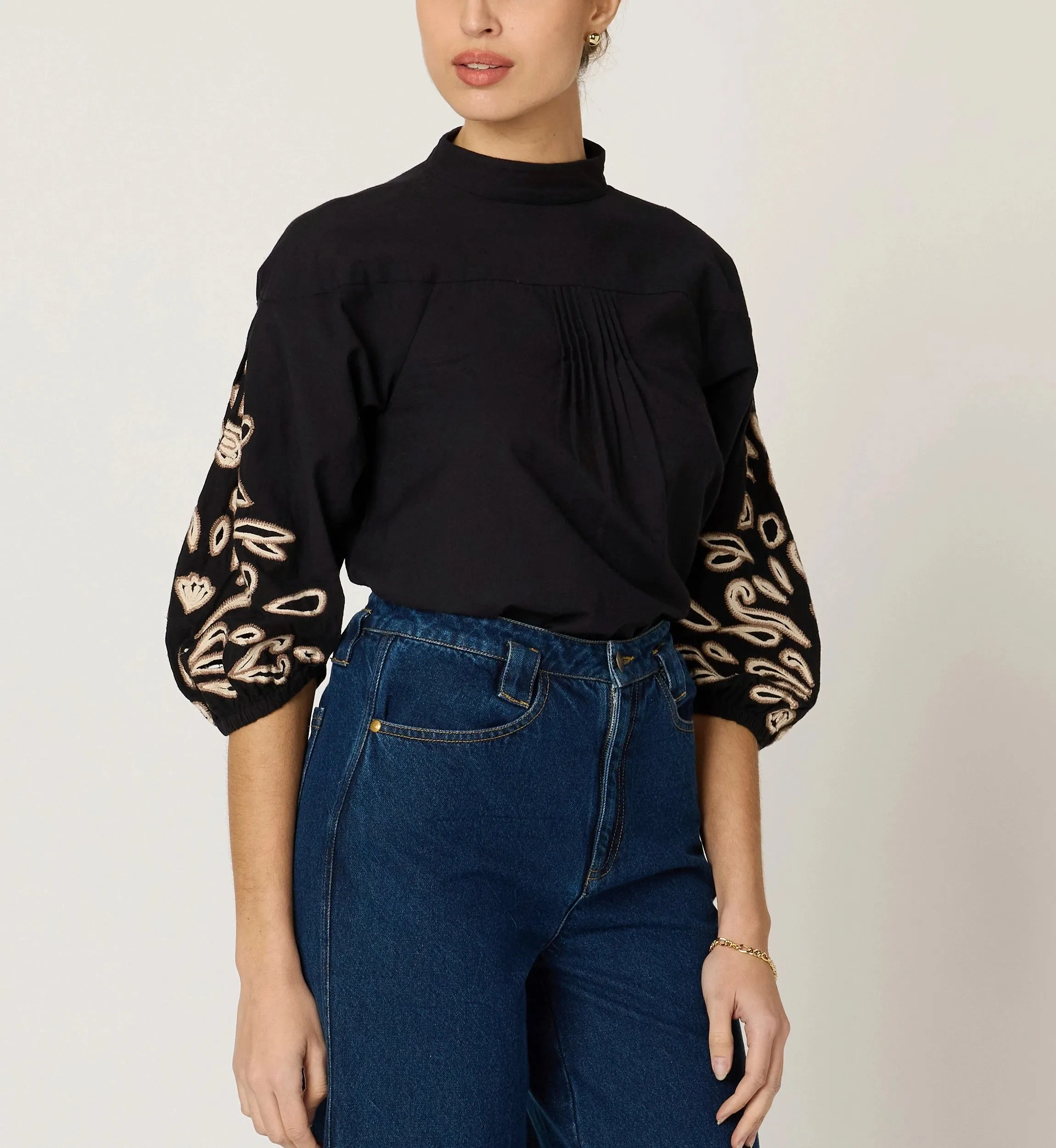 Clarissa Blouse | Black/Ivory sold by Cleobella product image thumbnail 3