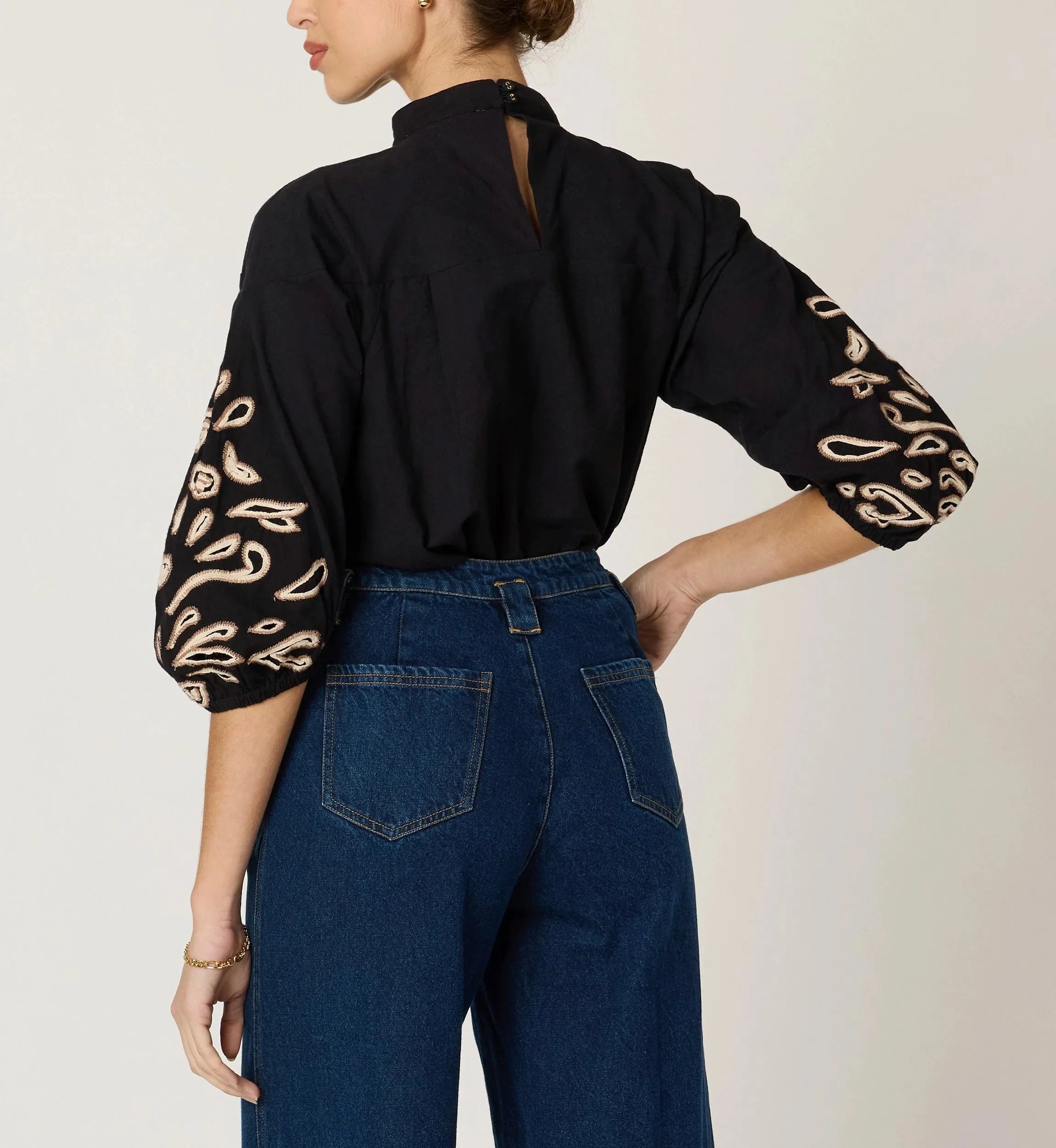 Clarissa Blouse | Black/Ivory sold by Cleobella product image thumbnail 4