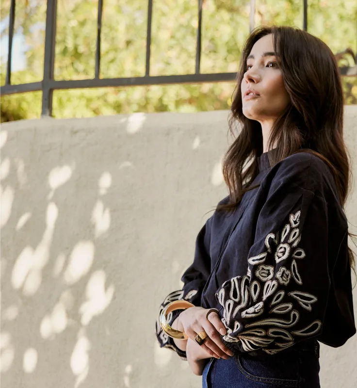 Clarissa Blouse | Black/Ivory sold by Cleobella