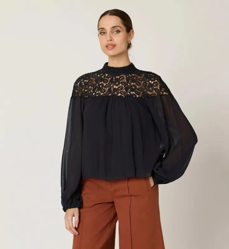 Eloise Blouse | Black sold by Cleobella