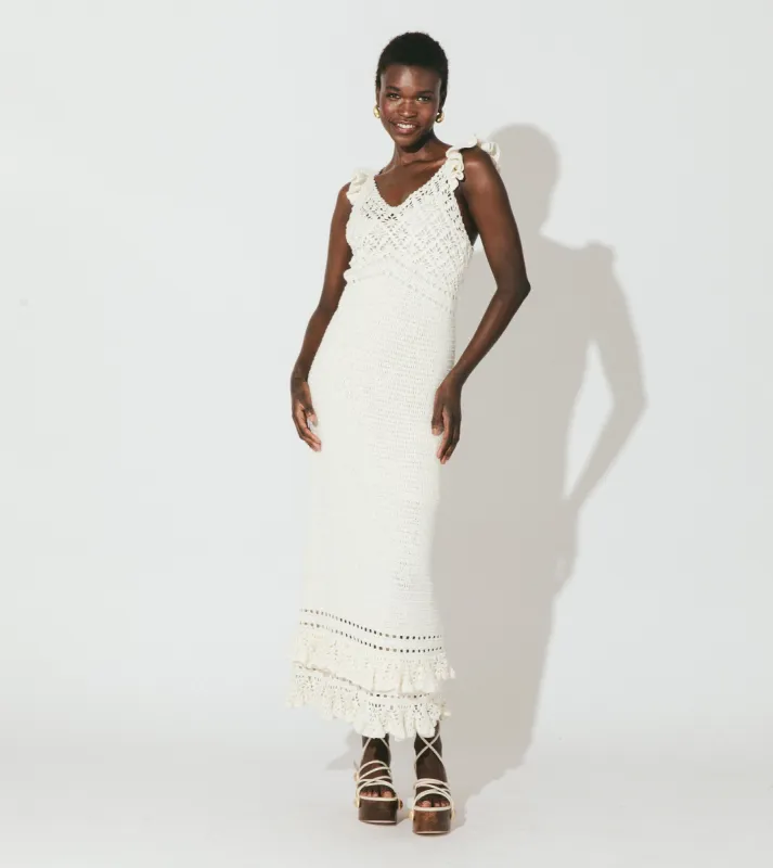 Janis Hand Crochet Midi Dress | Ivory sold by Cleobella