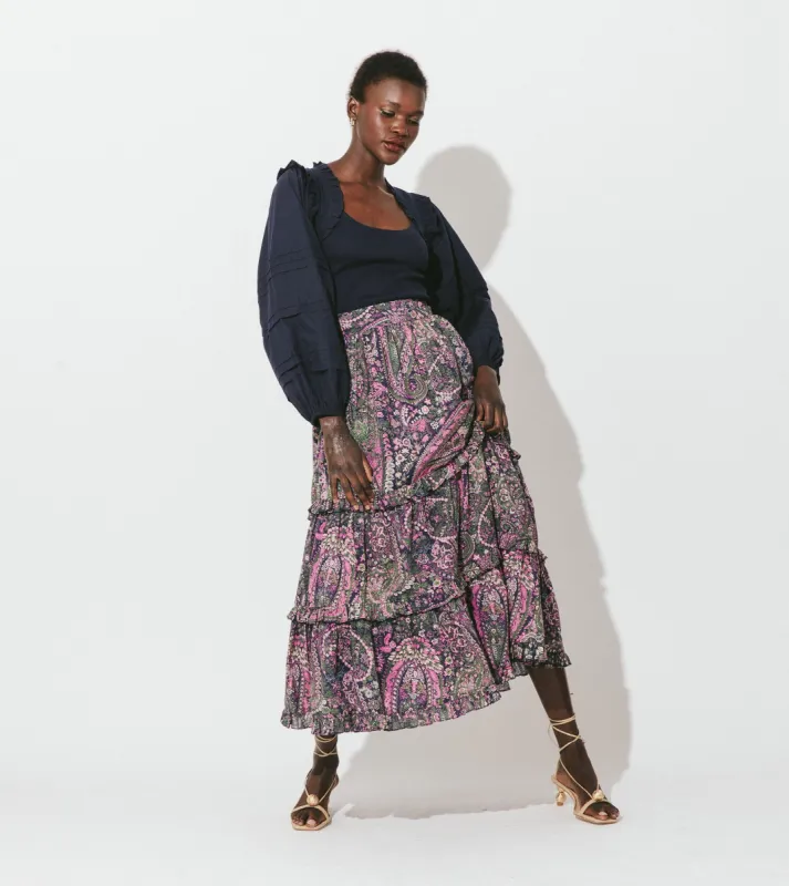 Darcy Ankle Skirt | Caymen Paisley Purple sold by Cleobella