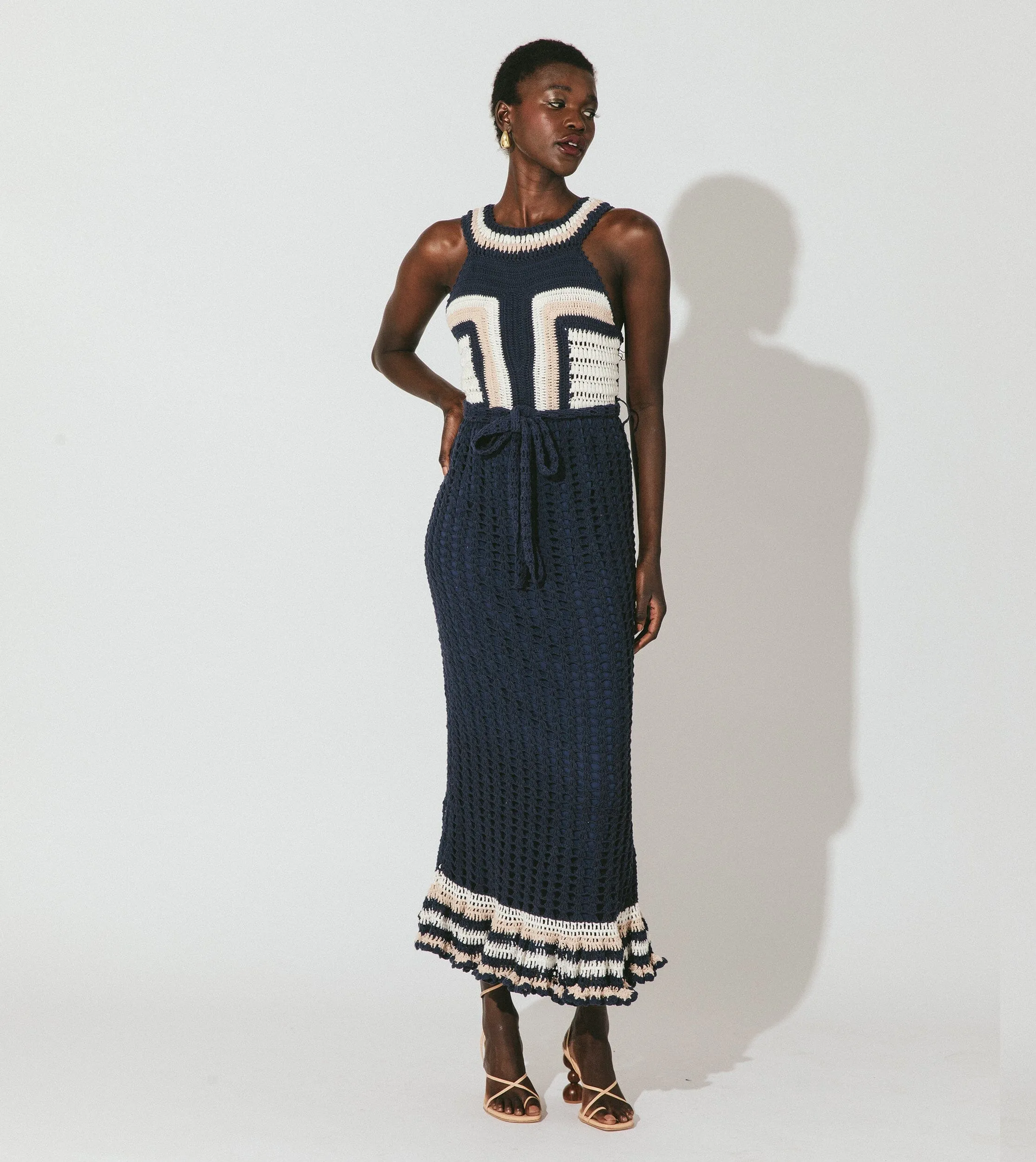 Drew Hand Crochet Midi Dress | Navy/Ivory sold by Cleobella