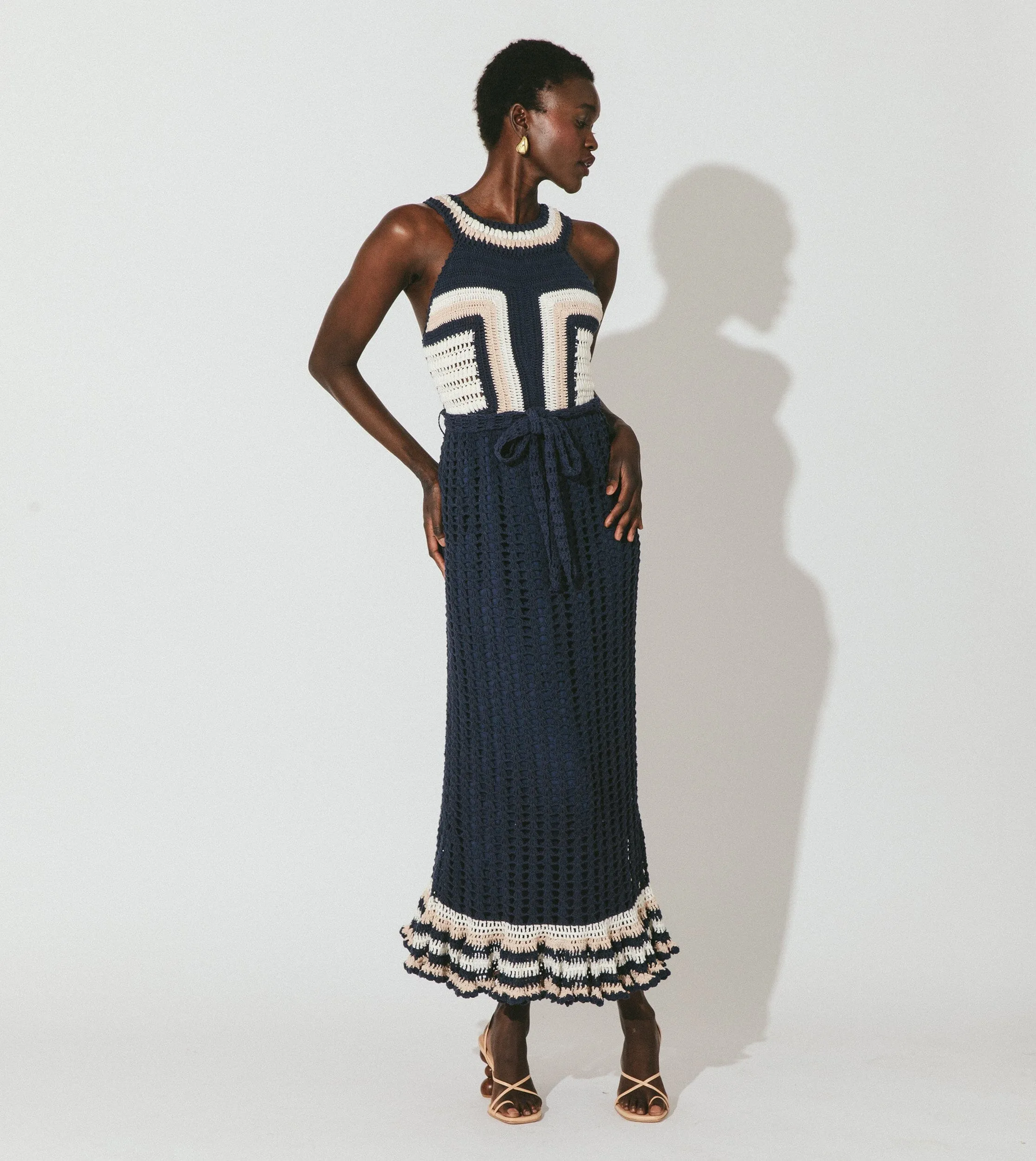 Drew Hand Crochet Midi Dress | Navy/Ivory sold by Cleobella product image thumbnail 4