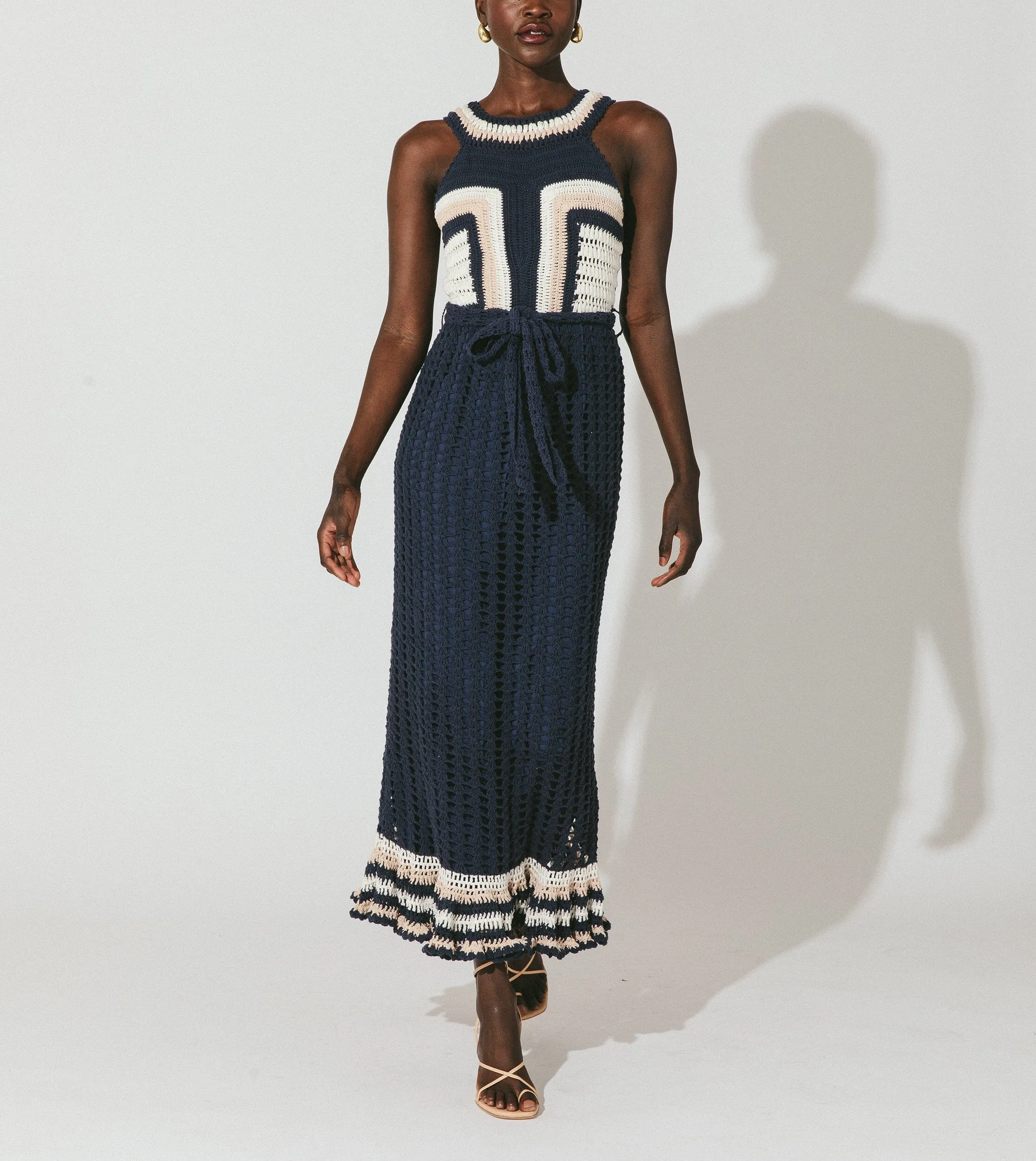 Drew Hand Crochet Midi Dress | Navy/Ivory sold by Cleobella product image thumbnail 3