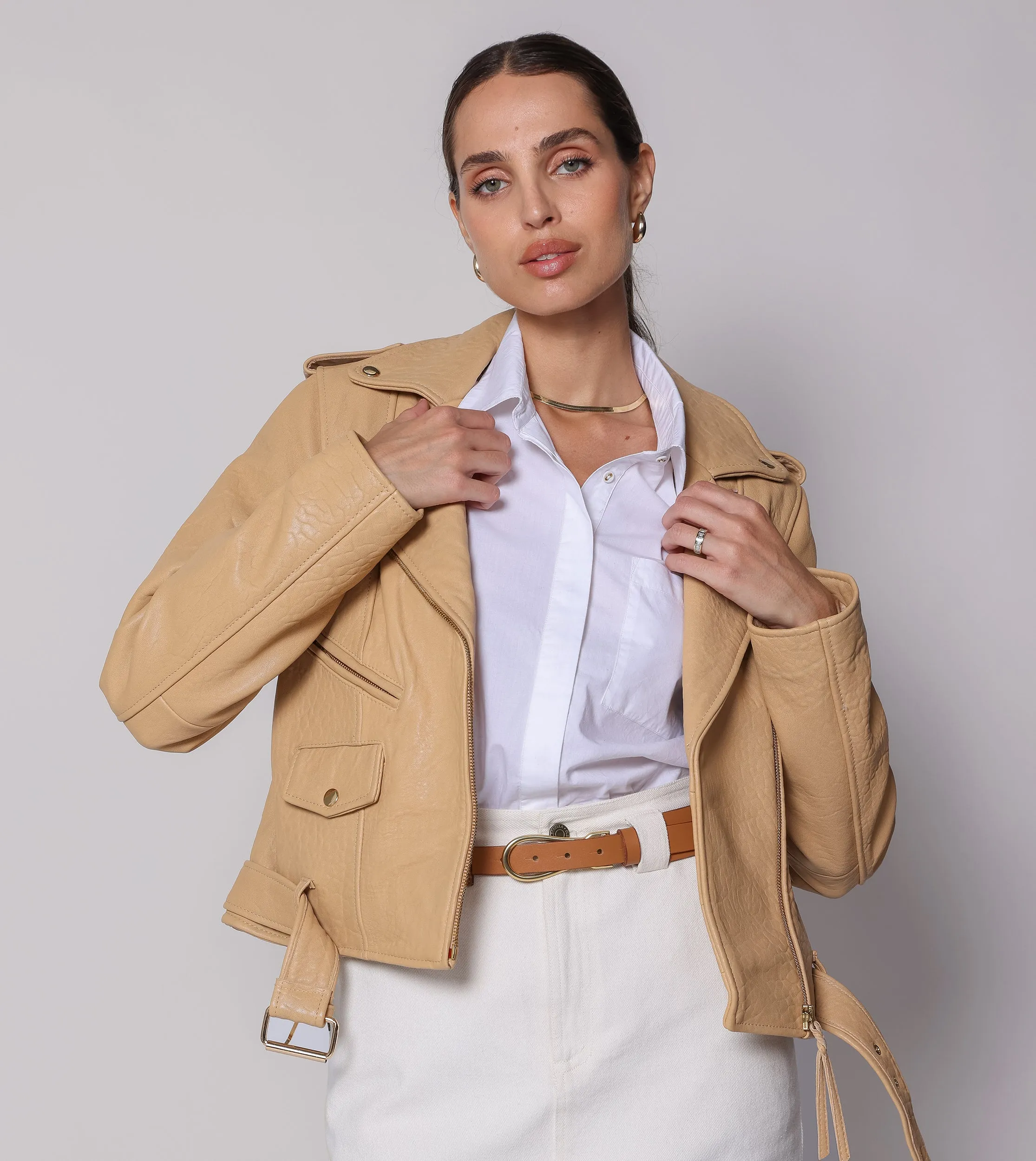 Asher Leather Jacket | Tan sold by Cleobella product image thumbnail 4