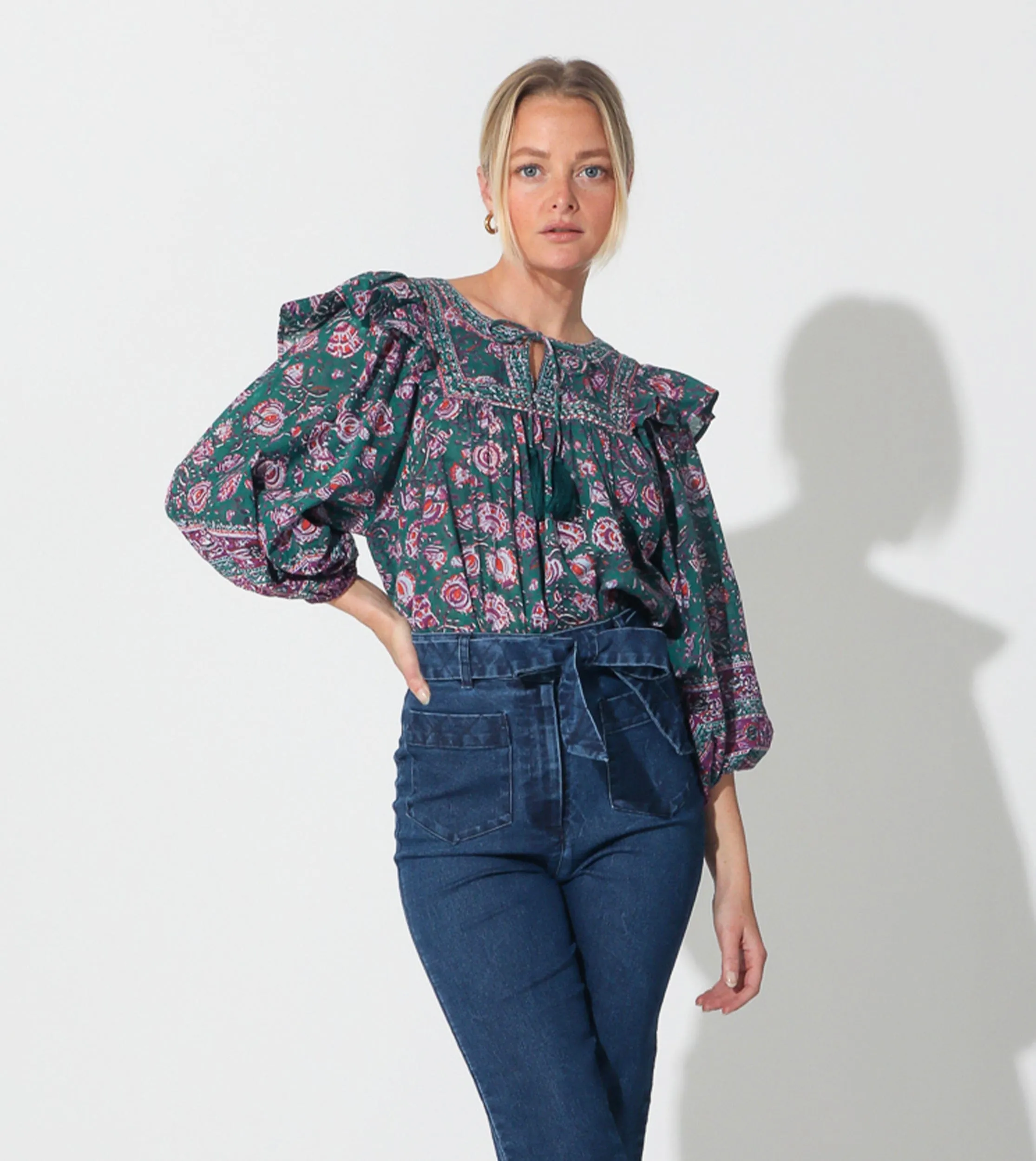Mylah Blouse | Jade Floral sold by Cleobella
