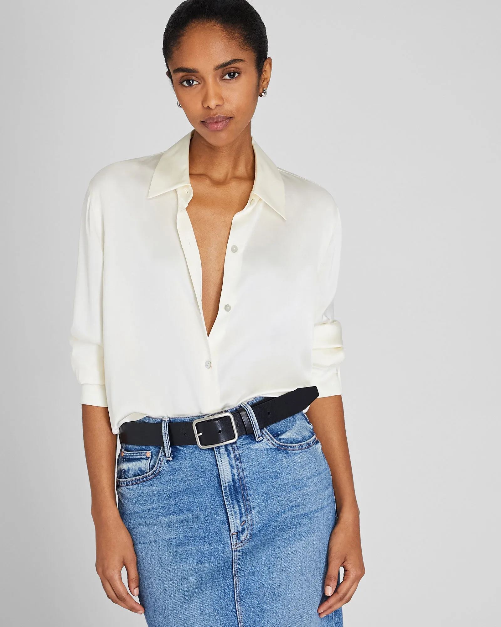 Silk Charmeuse Button-Down Shirt sold by Club Monaco