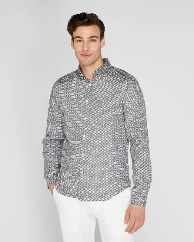 Long Sleeve Tile Print Linen Button Down Shirt sold by Club Monaco