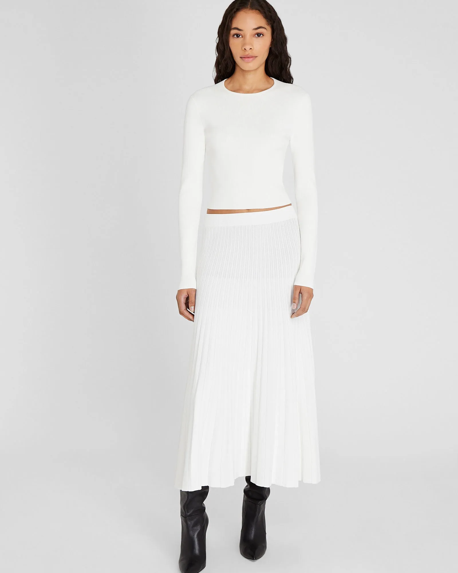 Sunburst Pleat Ribbed Knit Midi Skirt sold by Club Monaco