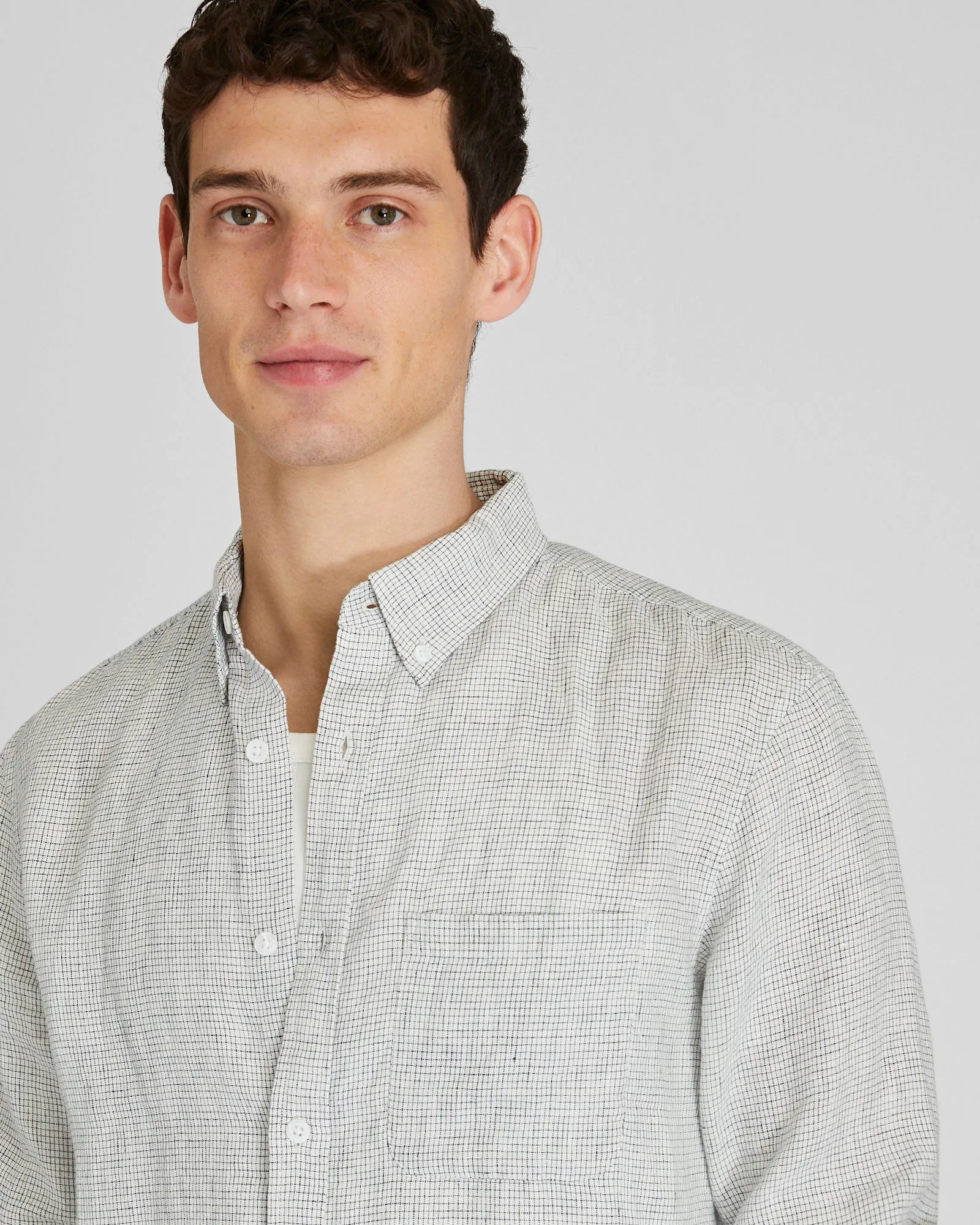 Long-Sleeve Grid Linen Shirt sold by Club Monaco product image thumbnail 4