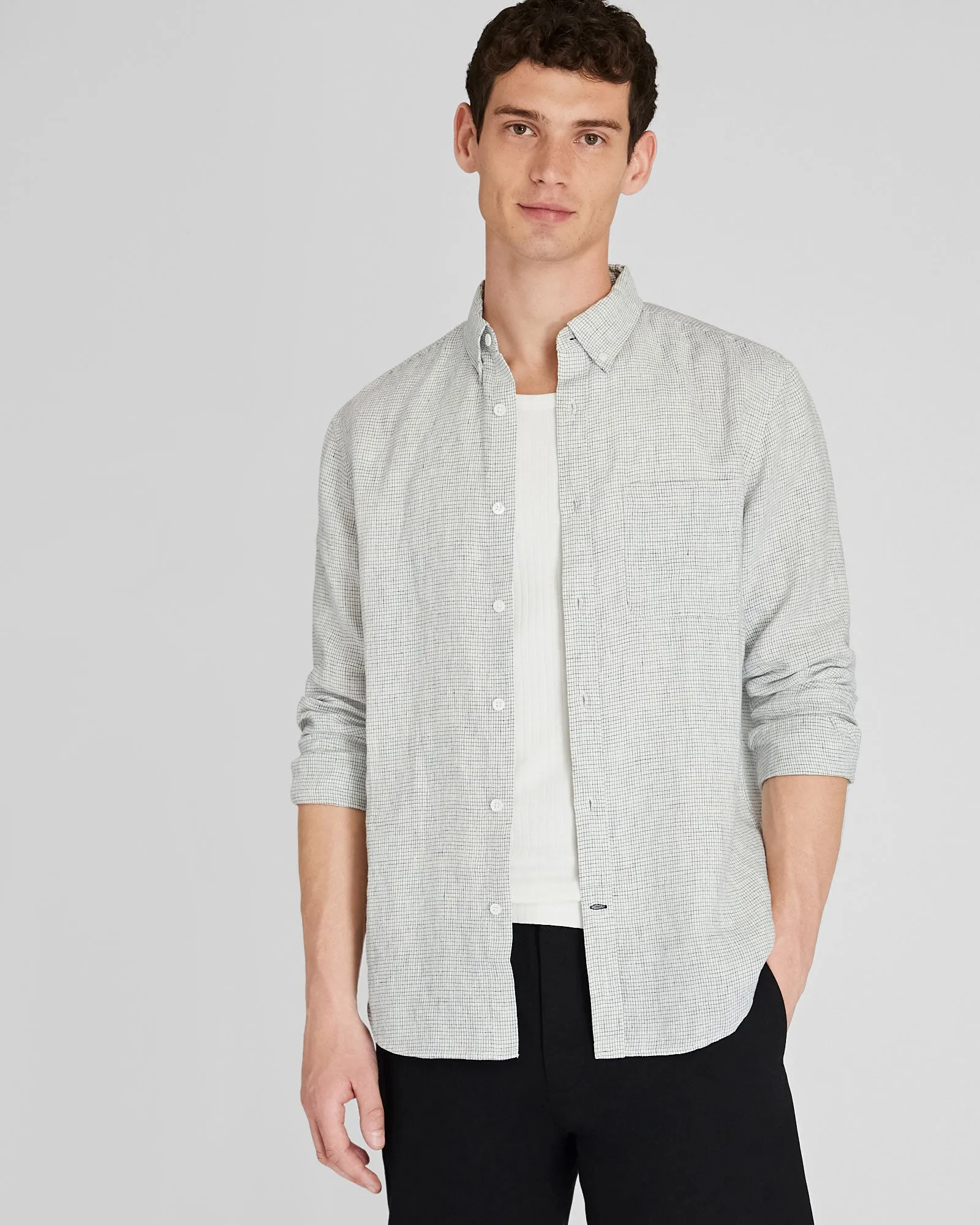 Long-Sleeve Grid Linen Shirt sold by Club Monaco