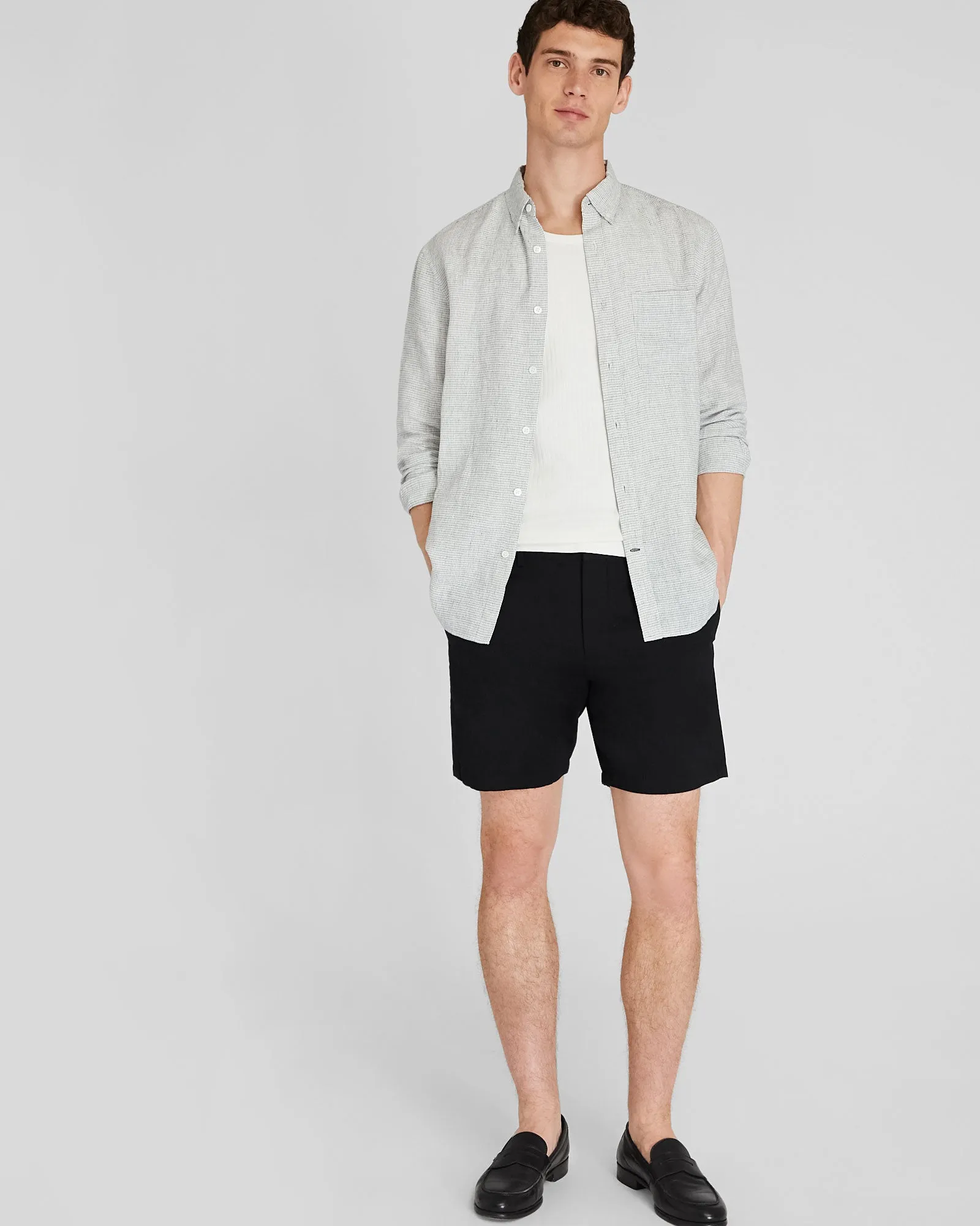 Long-Sleeve Grid Linen Shirt sold by Club Monaco product image thumbnail 2