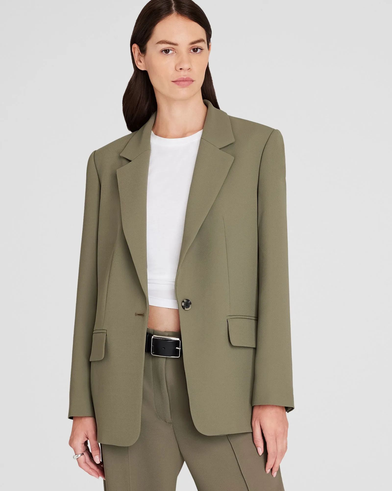 Relaxed Single-Breasted Crepe Blazer sold by Club Monaco