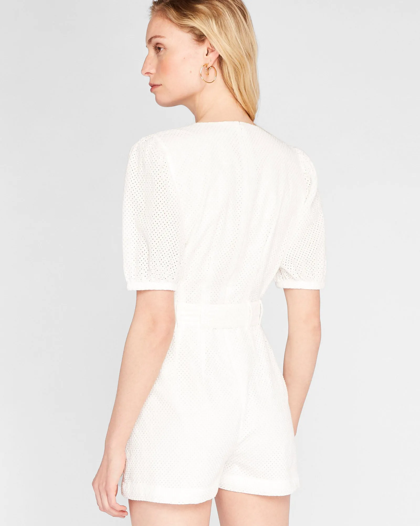 Belted Puff Sleeve Eyelet Romper sold by Club Monaco product image thumbnail 2