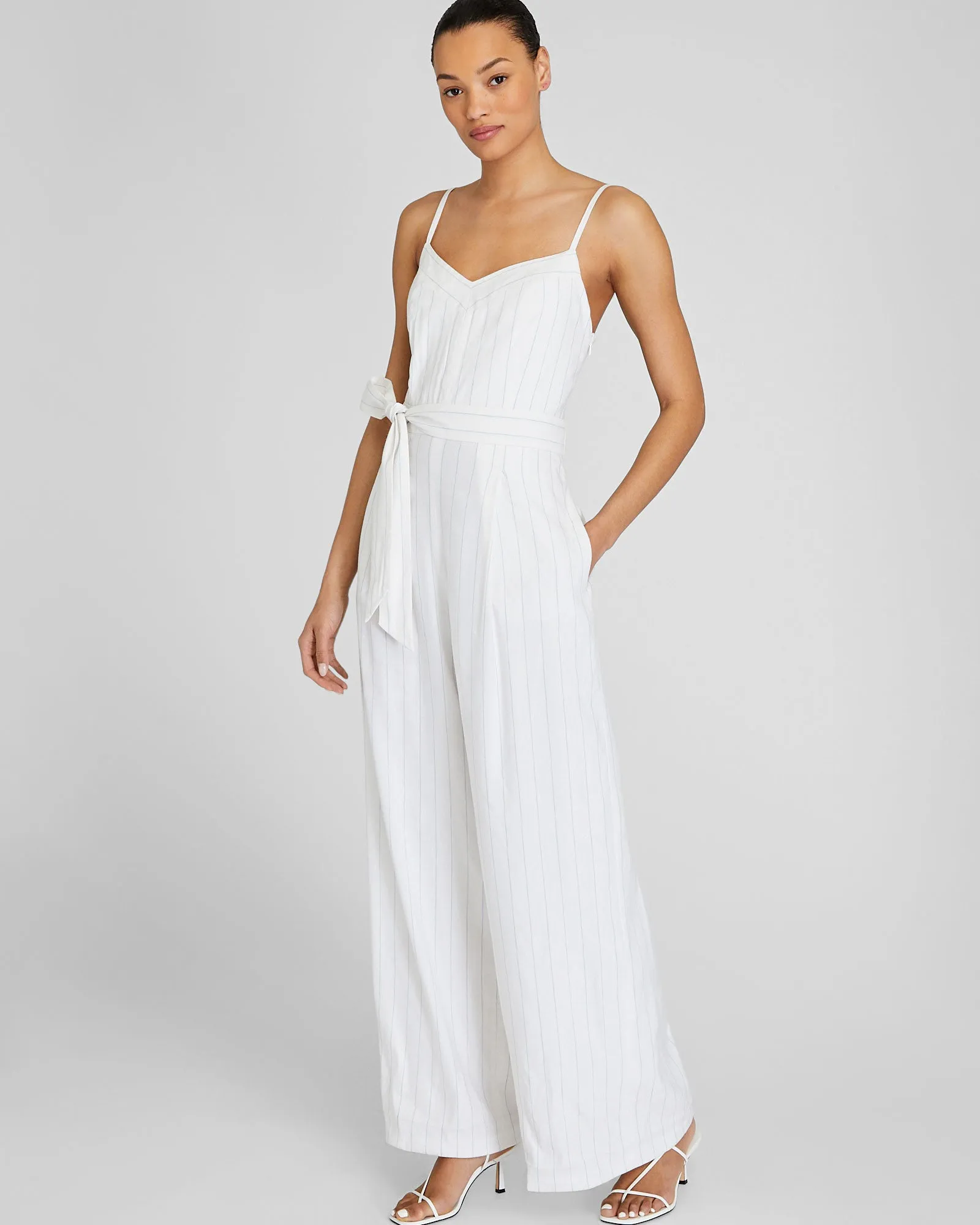 Pinstripe Linen Blend Jumpsuit sold by Club Monaco