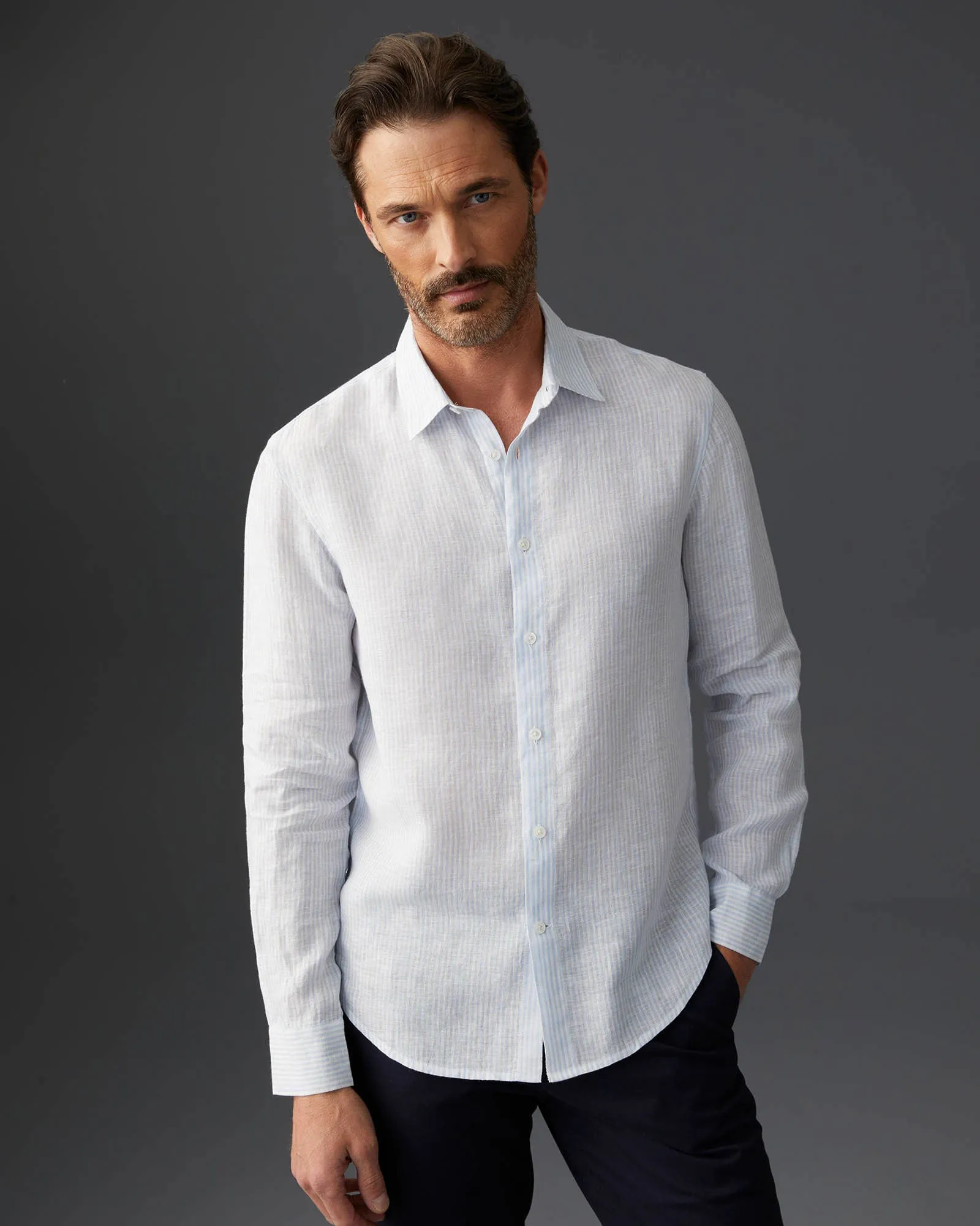 Carlo Bassetti Italian Linen Stripe Shirt sold by Club Monaco product image thumbnail 2