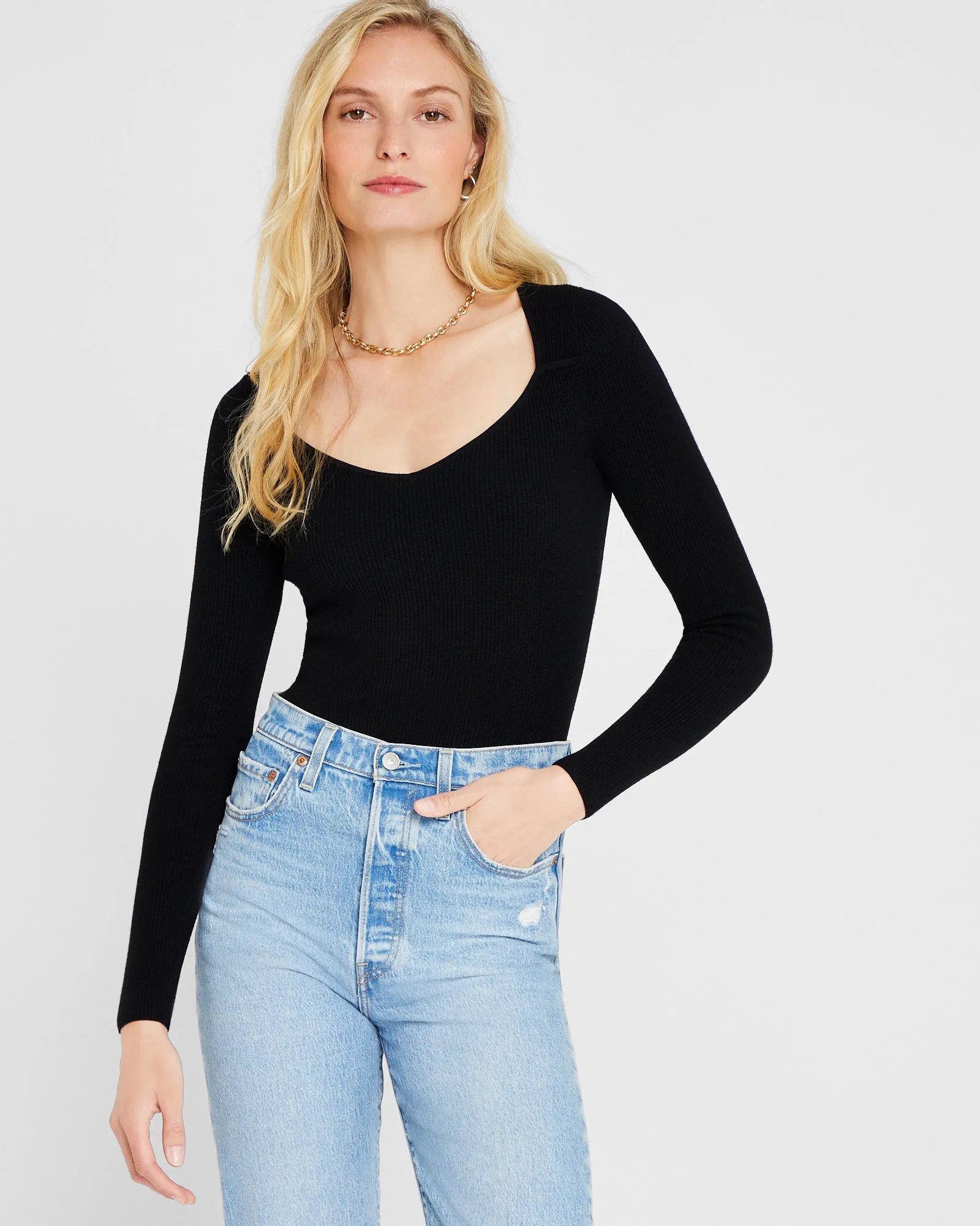 Shrug Neck Rib Sweater sold by Club Monaco
