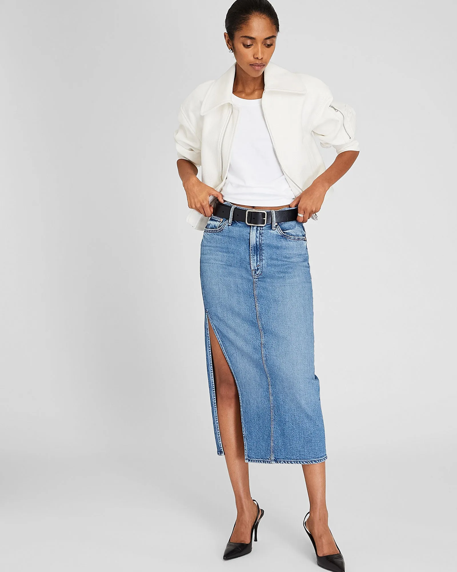 MOTHER The Split Second Denim Midi Skirt sold by Club Monaco product image thumbnail 2