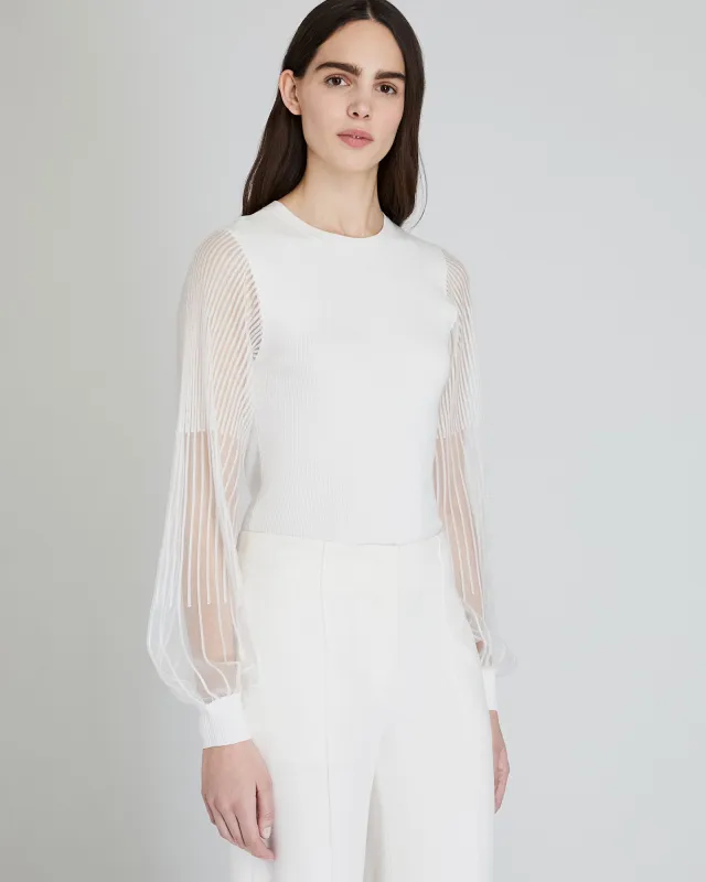 Ribbed Sheer Sleeve Sweater sold by Club Monaco