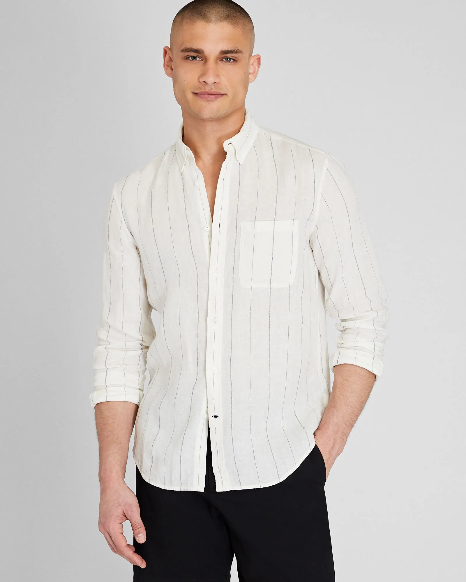 Long Sleeve Wide Stripe Linen Shirt sold by Club Monaco