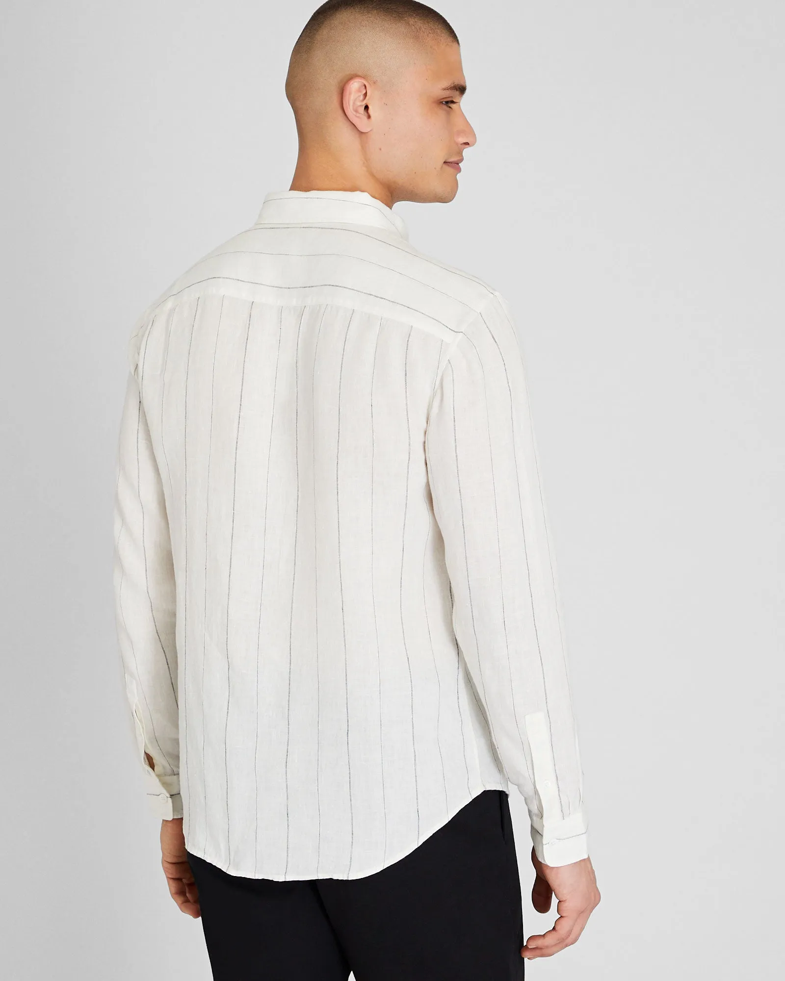 Long Sleeve Wide Stripe Linen Shirt sold by Club Monaco product image thumbnail 3