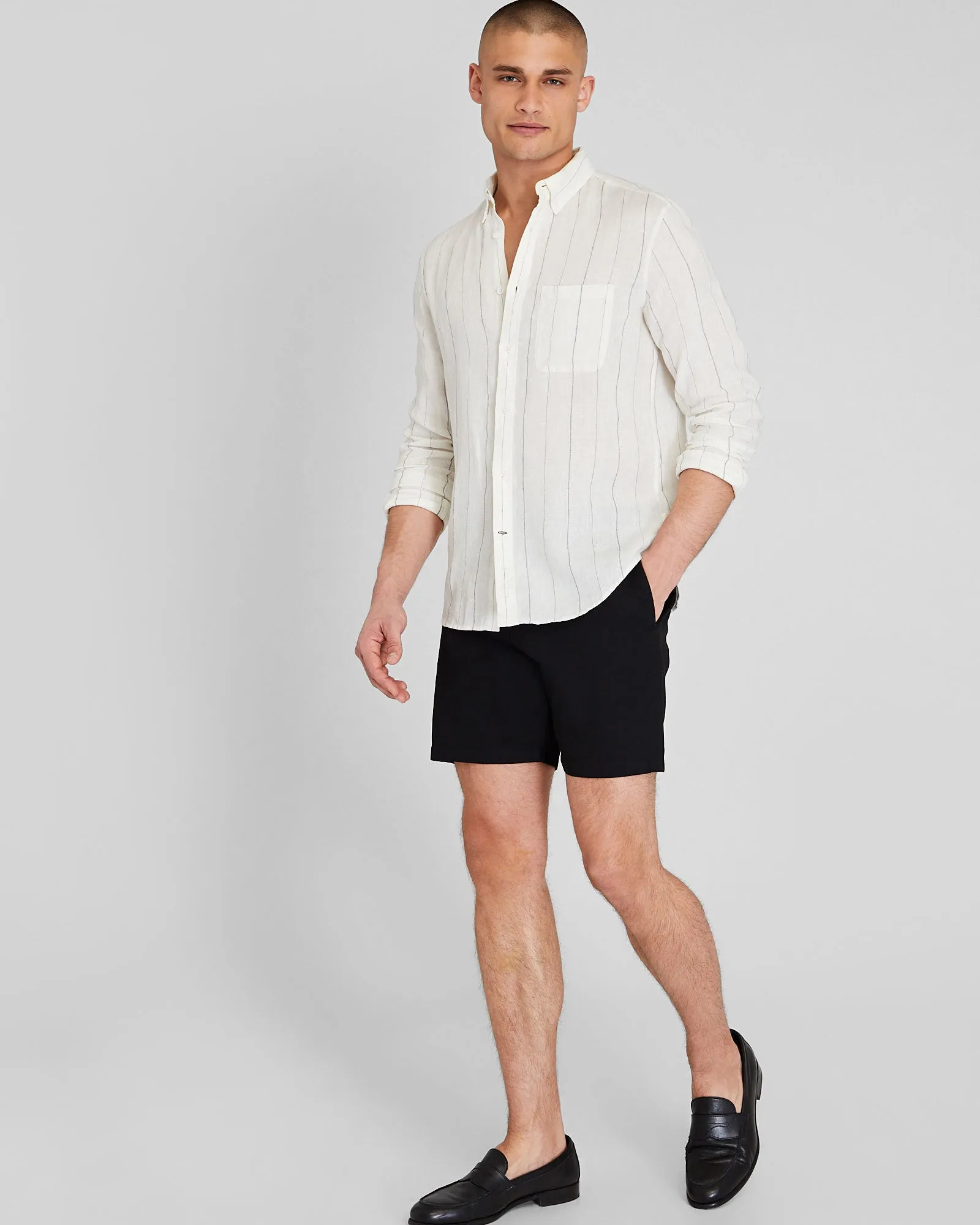 Long Sleeve Wide Stripe Linen Shirt sold by Club Monaco product image thumbnail 2