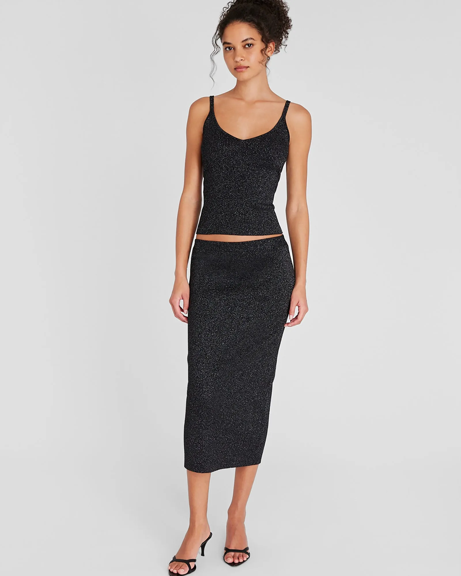Metallic Ribbed-Knit Midi Skirt sold by Club Monaco